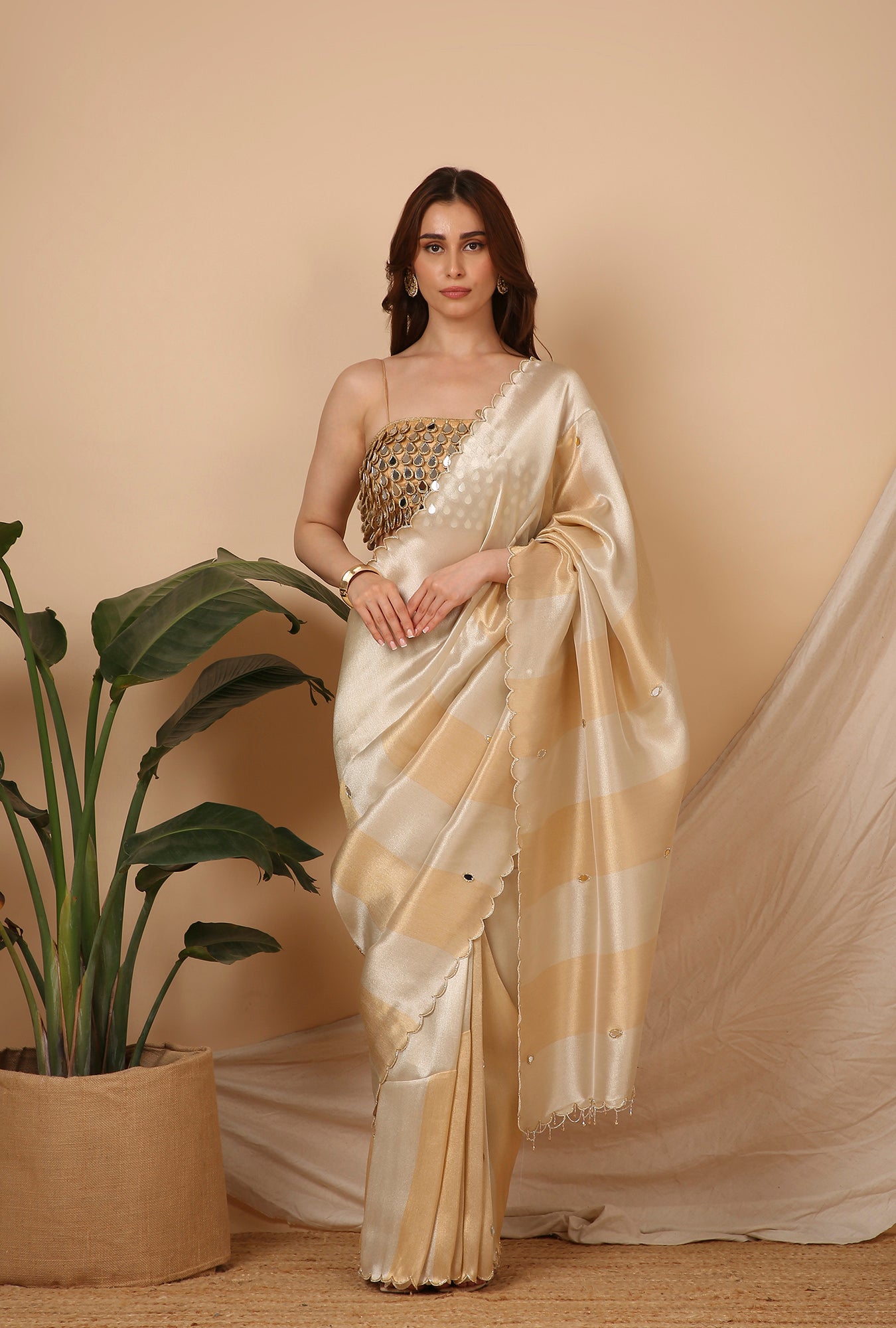 GOLD SILVER AIR INDIA STYLE CUT WORK BORDER  SIGNATURE SAREE