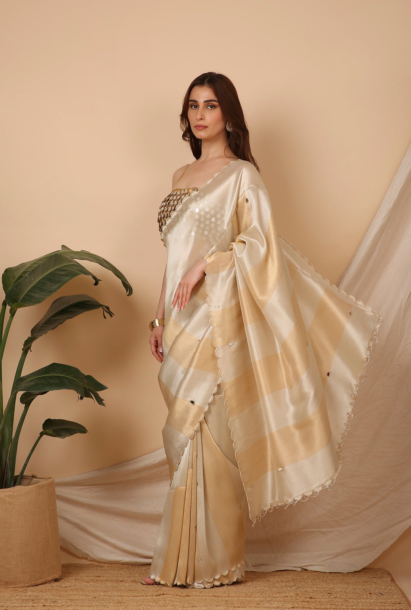 GOLD SILVER AIR INDIA STYLE CUT WORK BORDER  SIGNATURE SAREE
