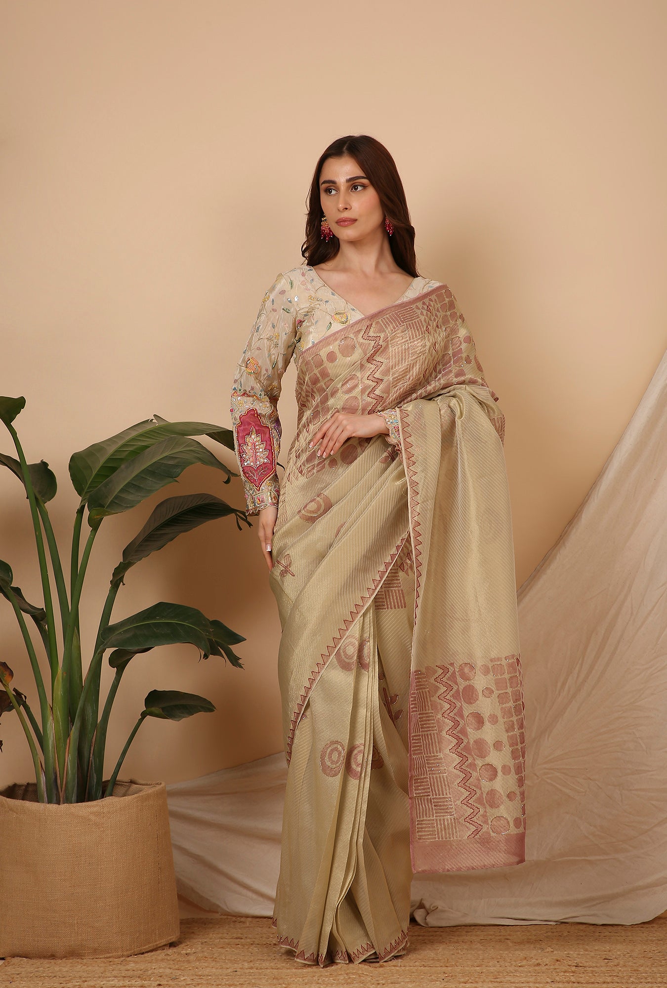 GOLD PINK WITH HANDWORK READY TO WEAR SIGNATURE SAREE
