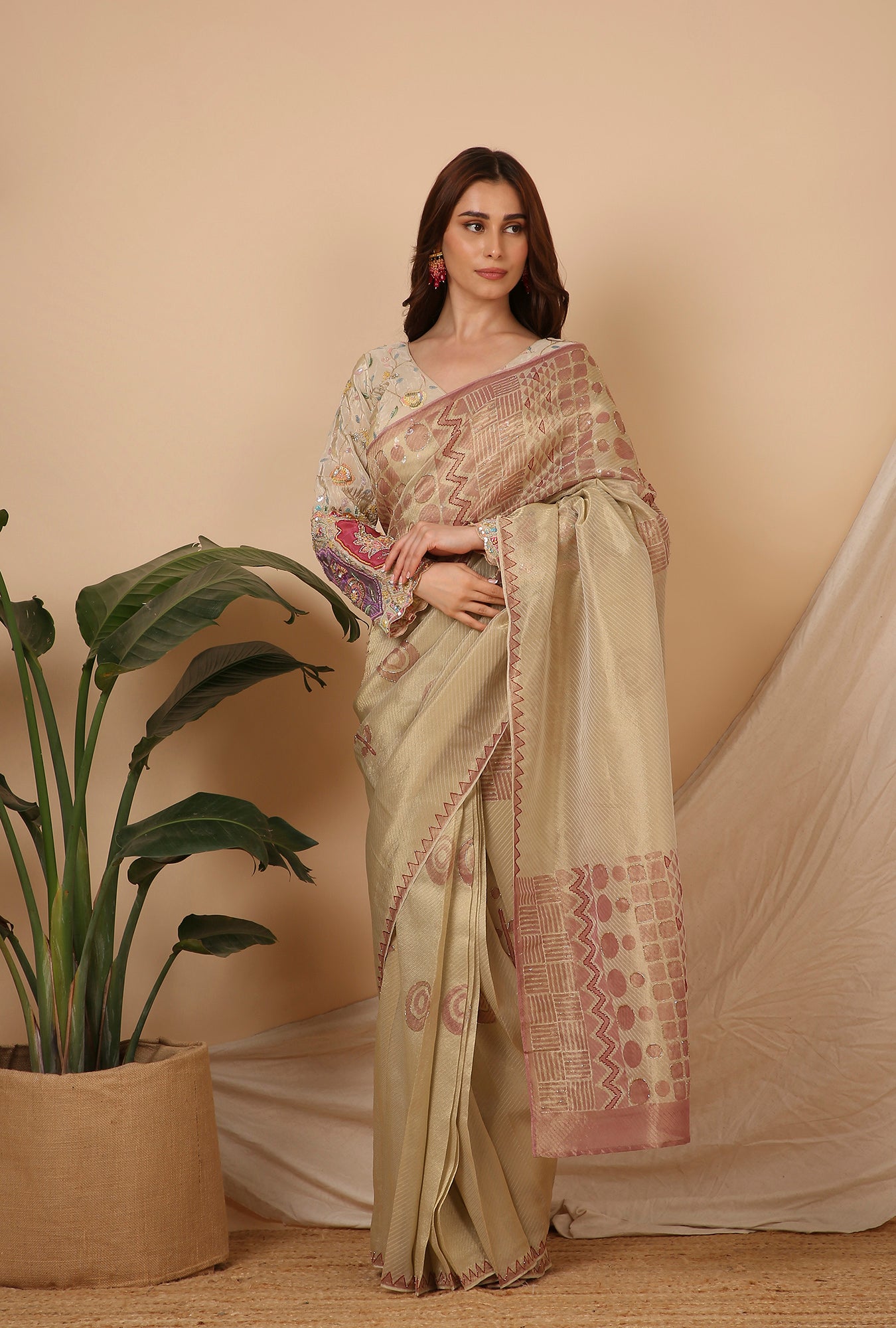 GOLD PINK WITH HANDWORK READY TO WEAR SIGNATURE SAREE