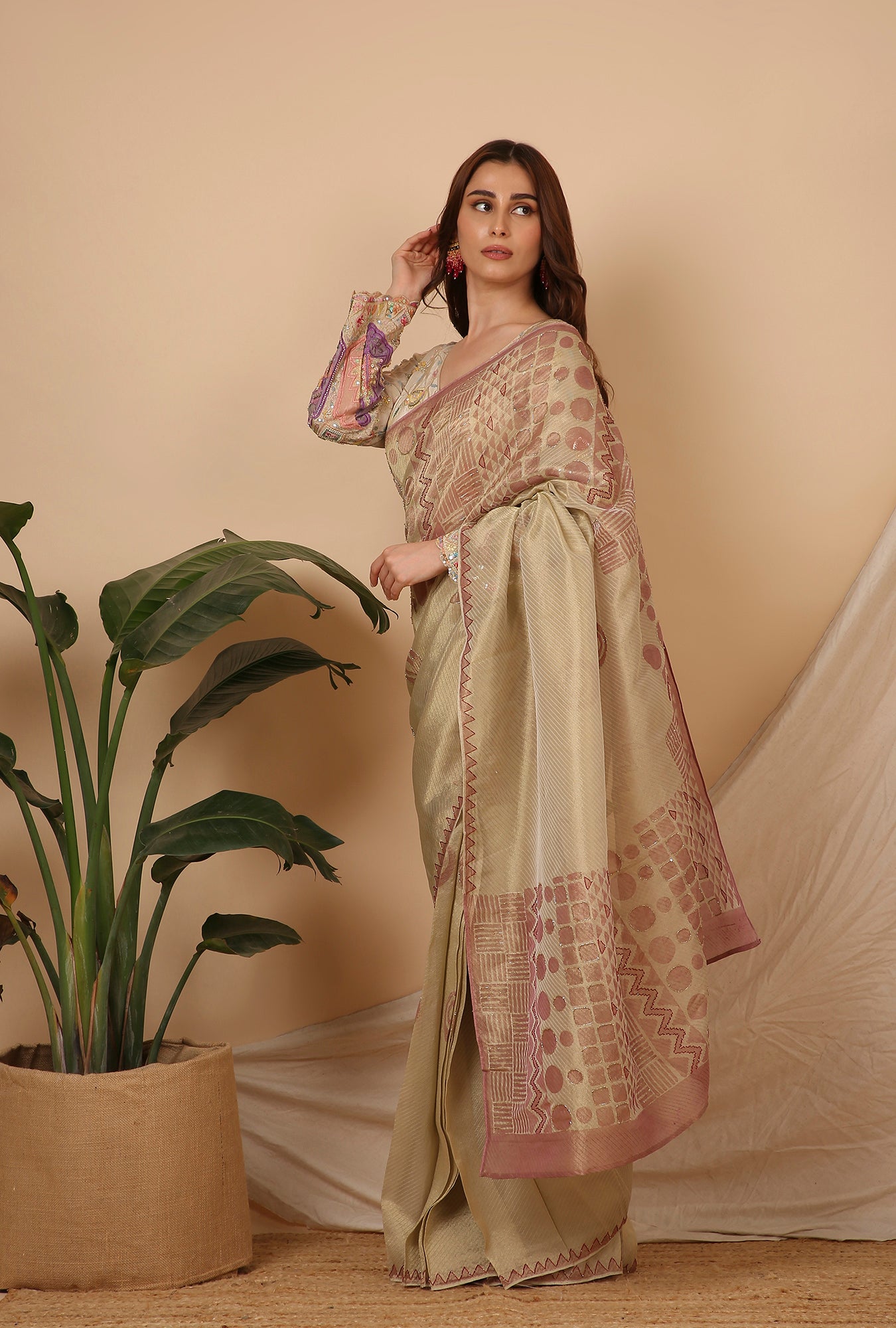 GOLD PINK WITH HANDWORK READY TO WEAR SIGNATURE SAREE
