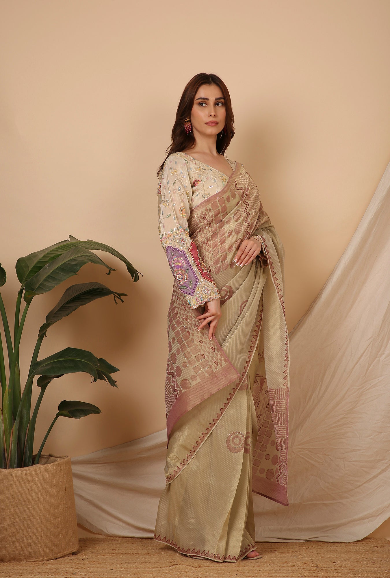 GOLD PINK WITH HANDWORK READY TO WEAR SIGNATURE SAREE