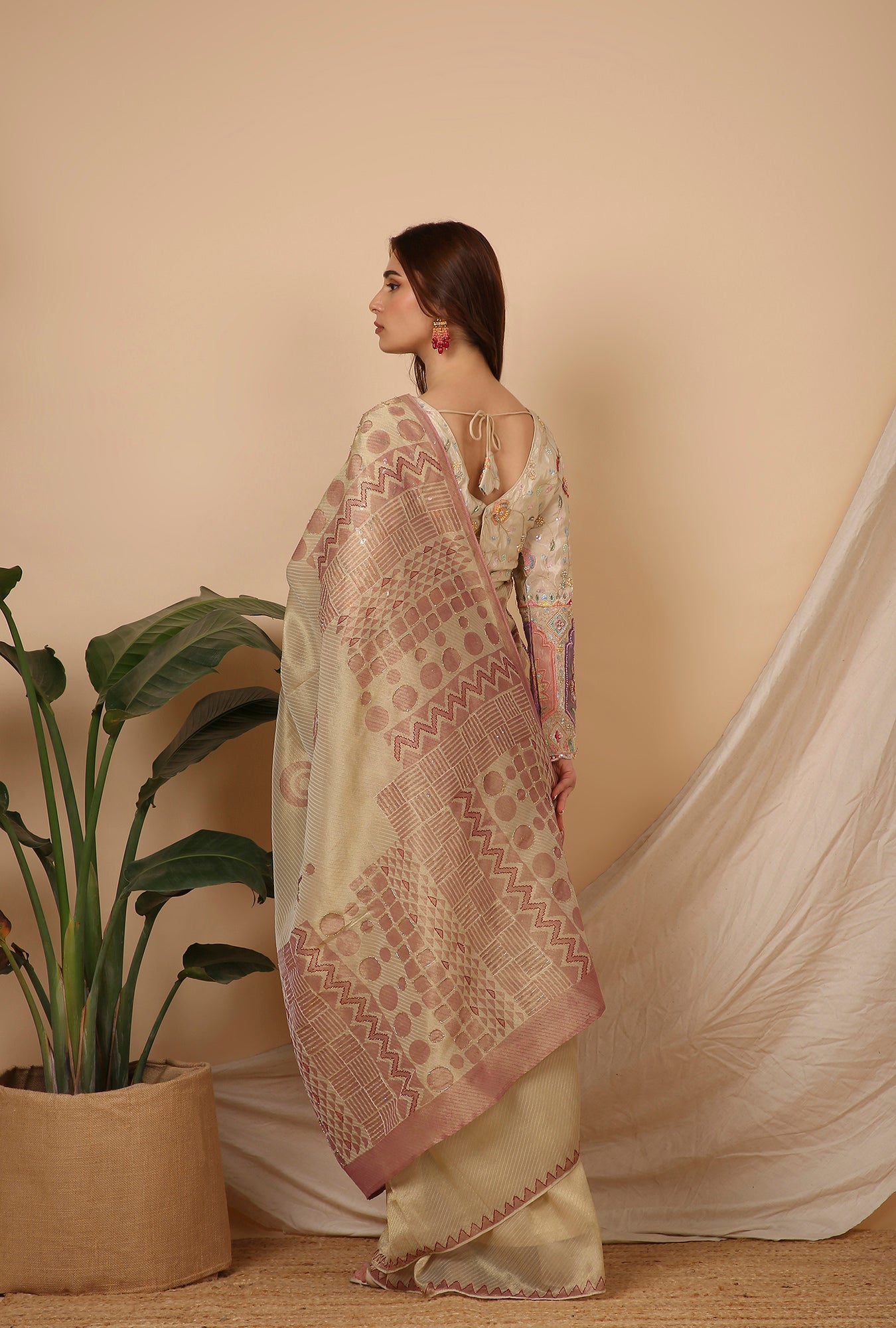 GOLD PINK WITH HANDWORK READY TO WEAR SIGNATURE SAREE