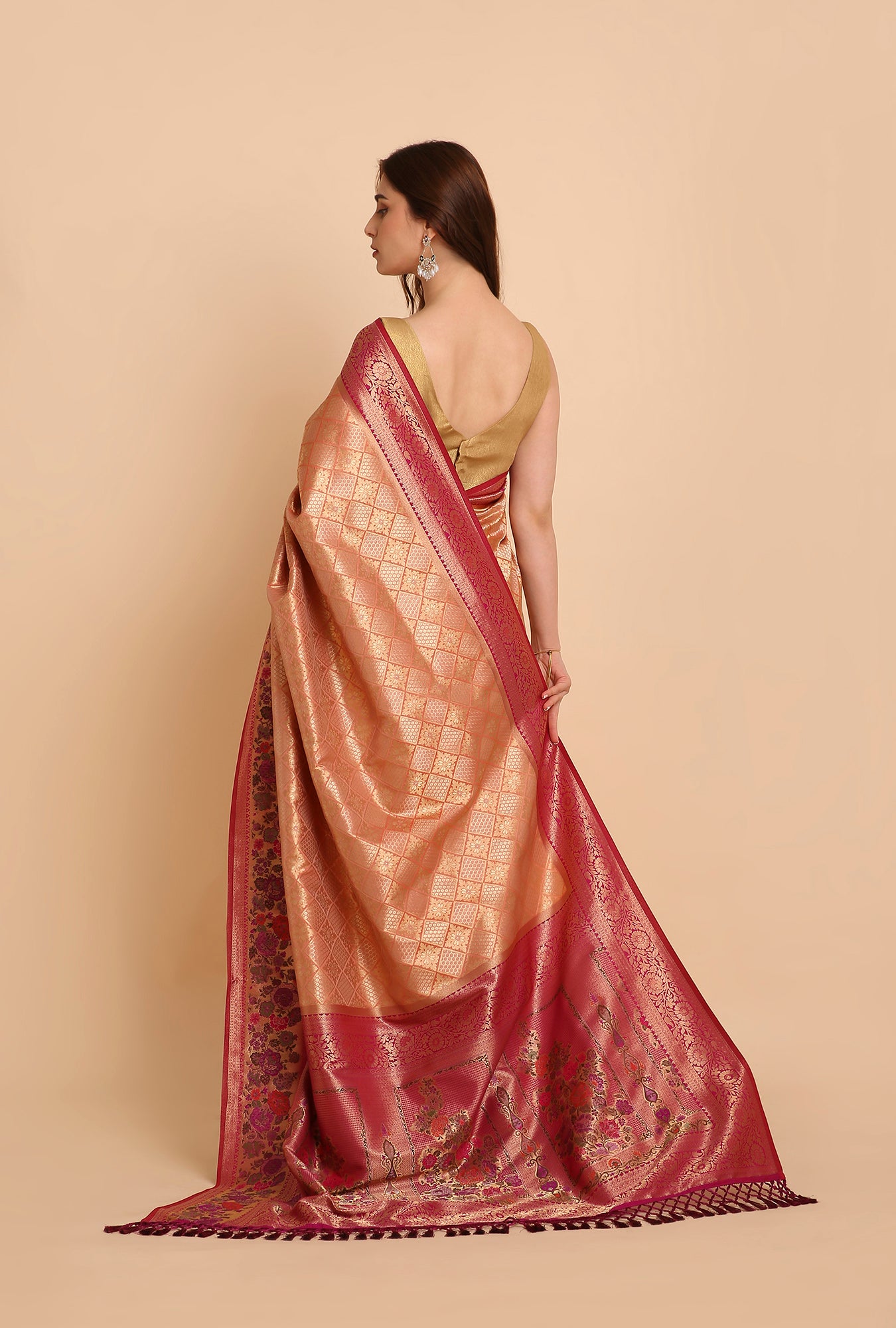 PARROT GREEN WITH PINK BORDER EMBRODERY HAND BRUSH SAREE
