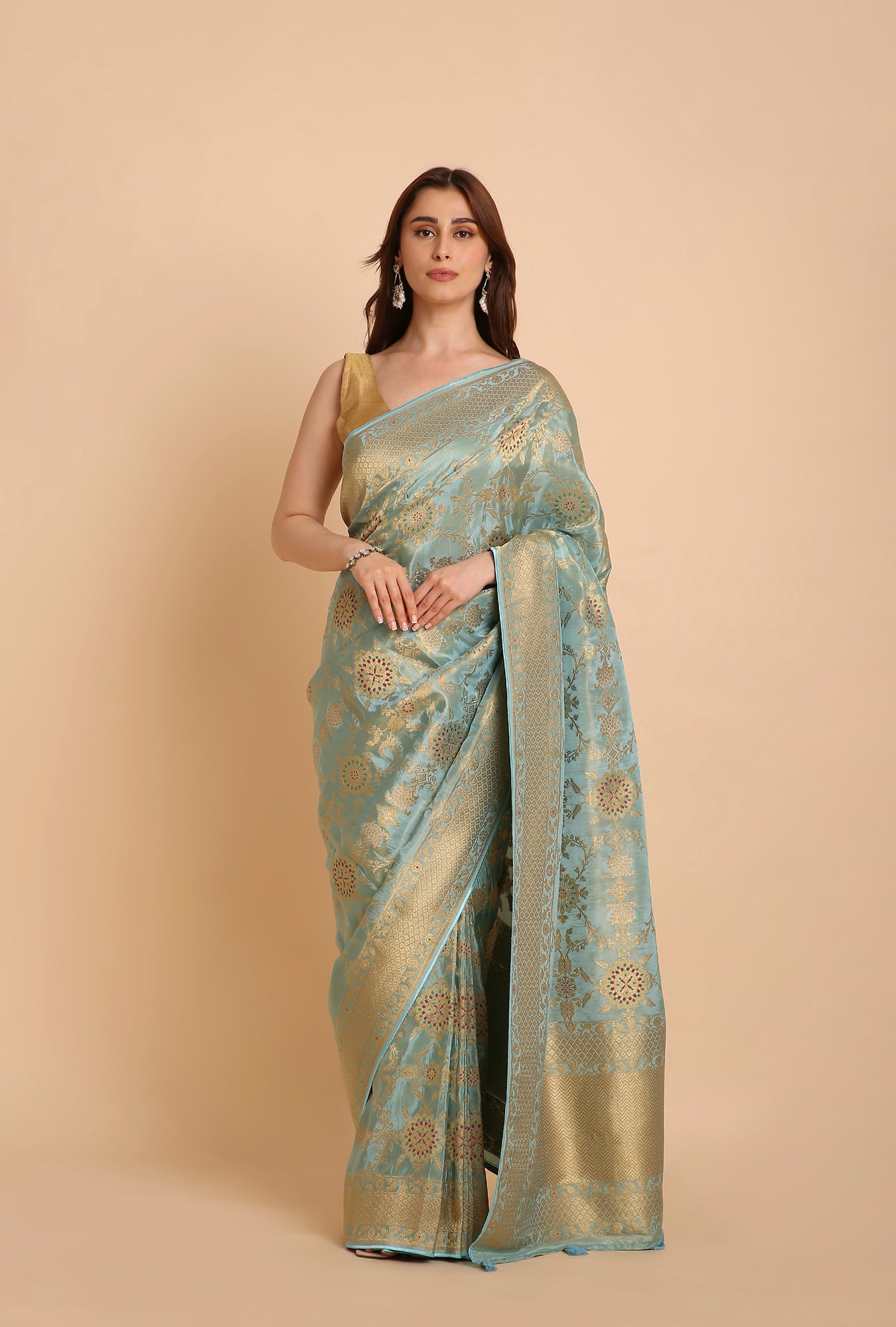 MINT AQUA BLUE FANCY TISSU SAREE