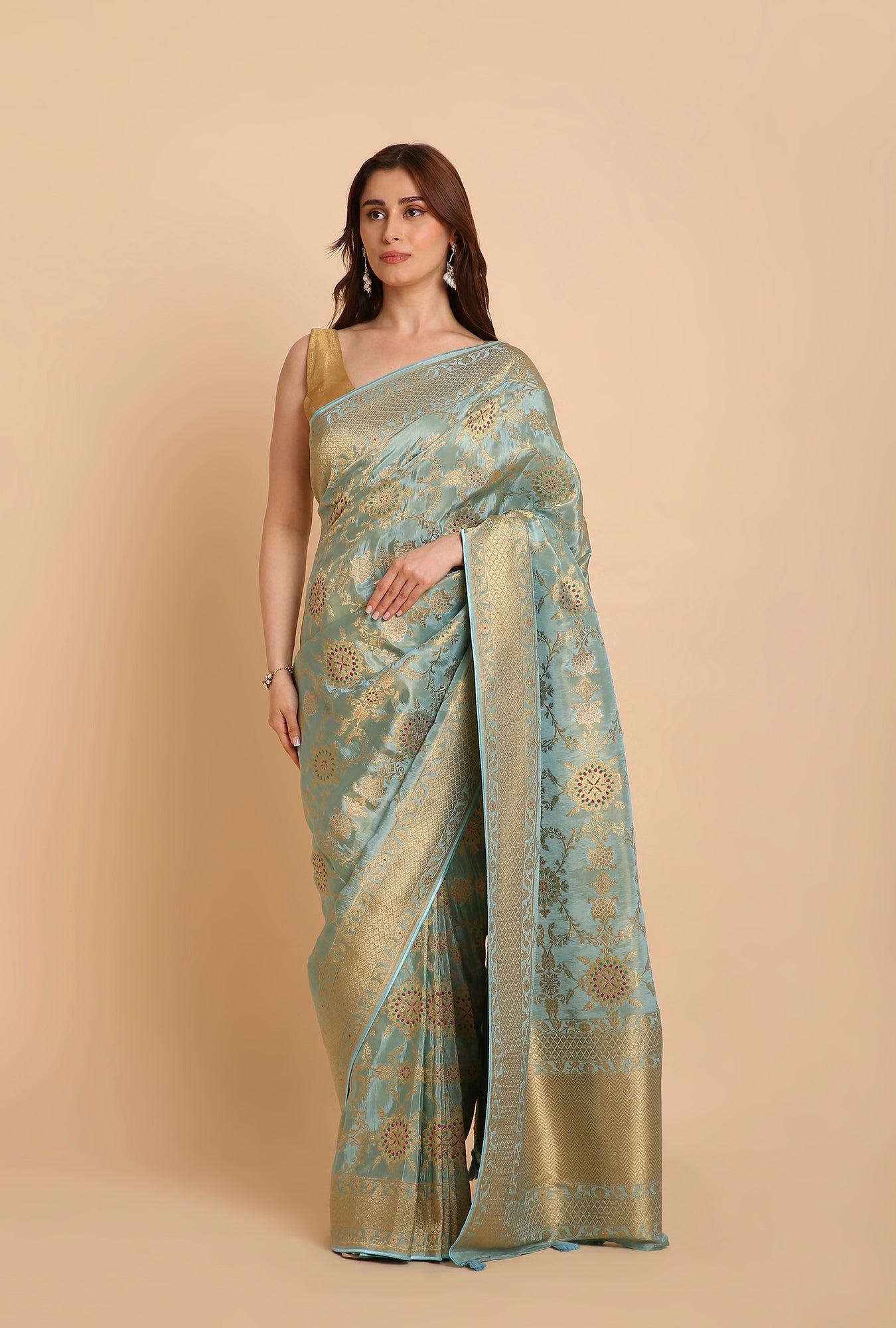 MINT AQUA BLUE FANCY TISSU SAREE