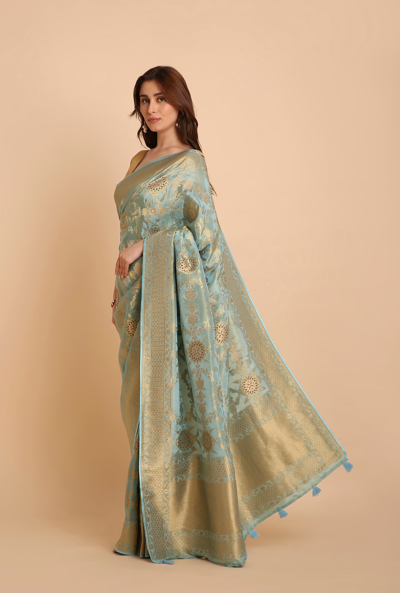 MINT AQUA BLUE FANCY TISSU SAREE
