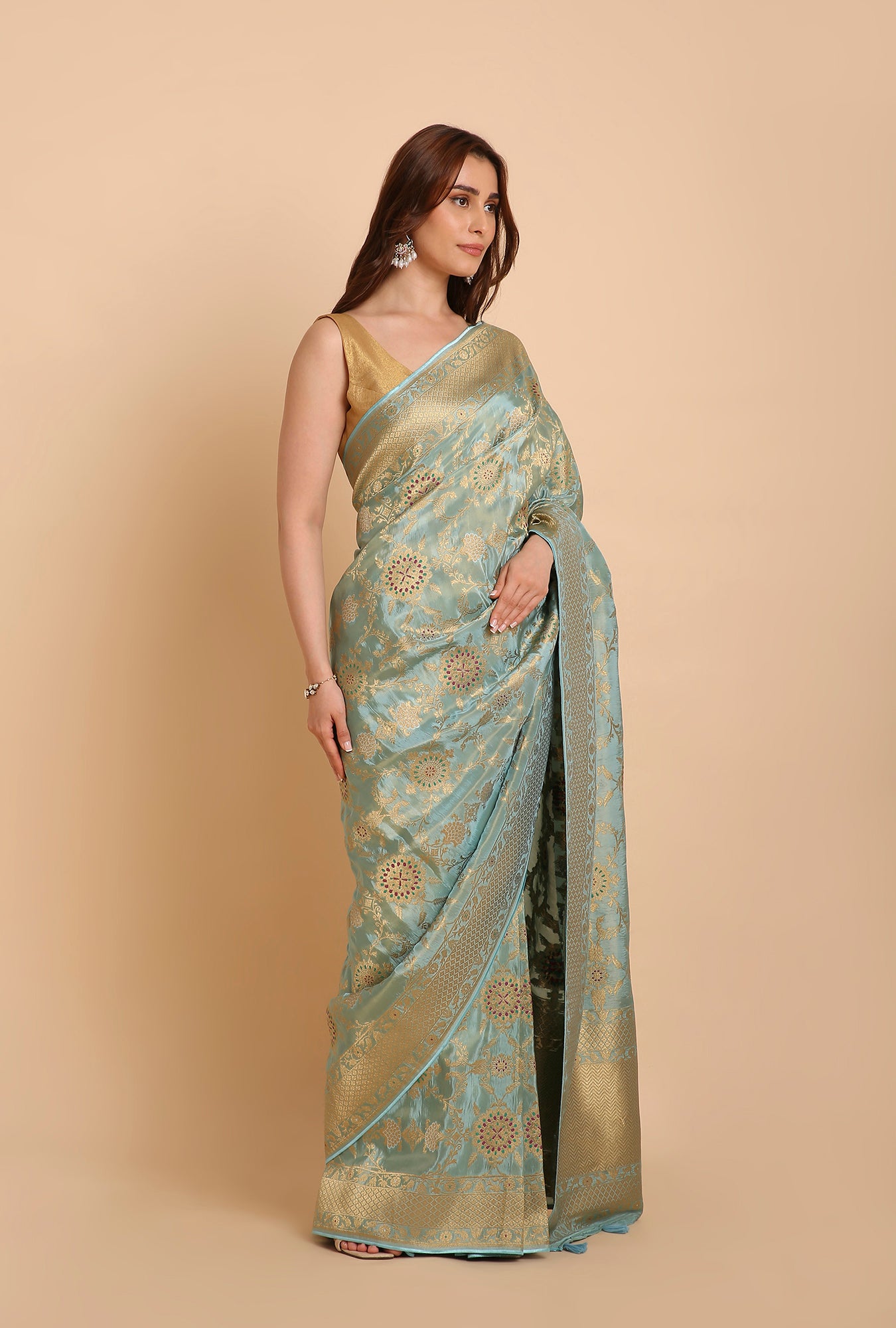 MINT AQUA BLUE FANCY TISSU SAREE