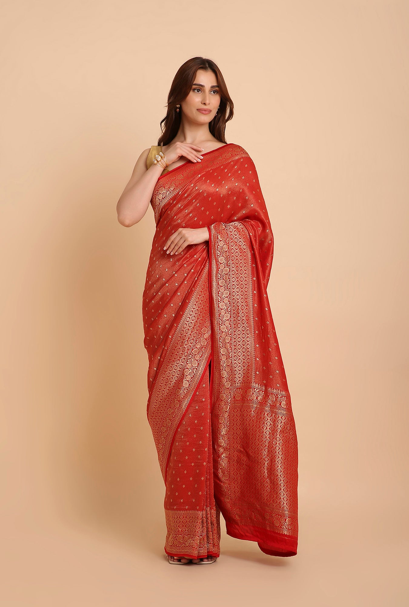 RUSTY RED FANCY TISSU SAREE