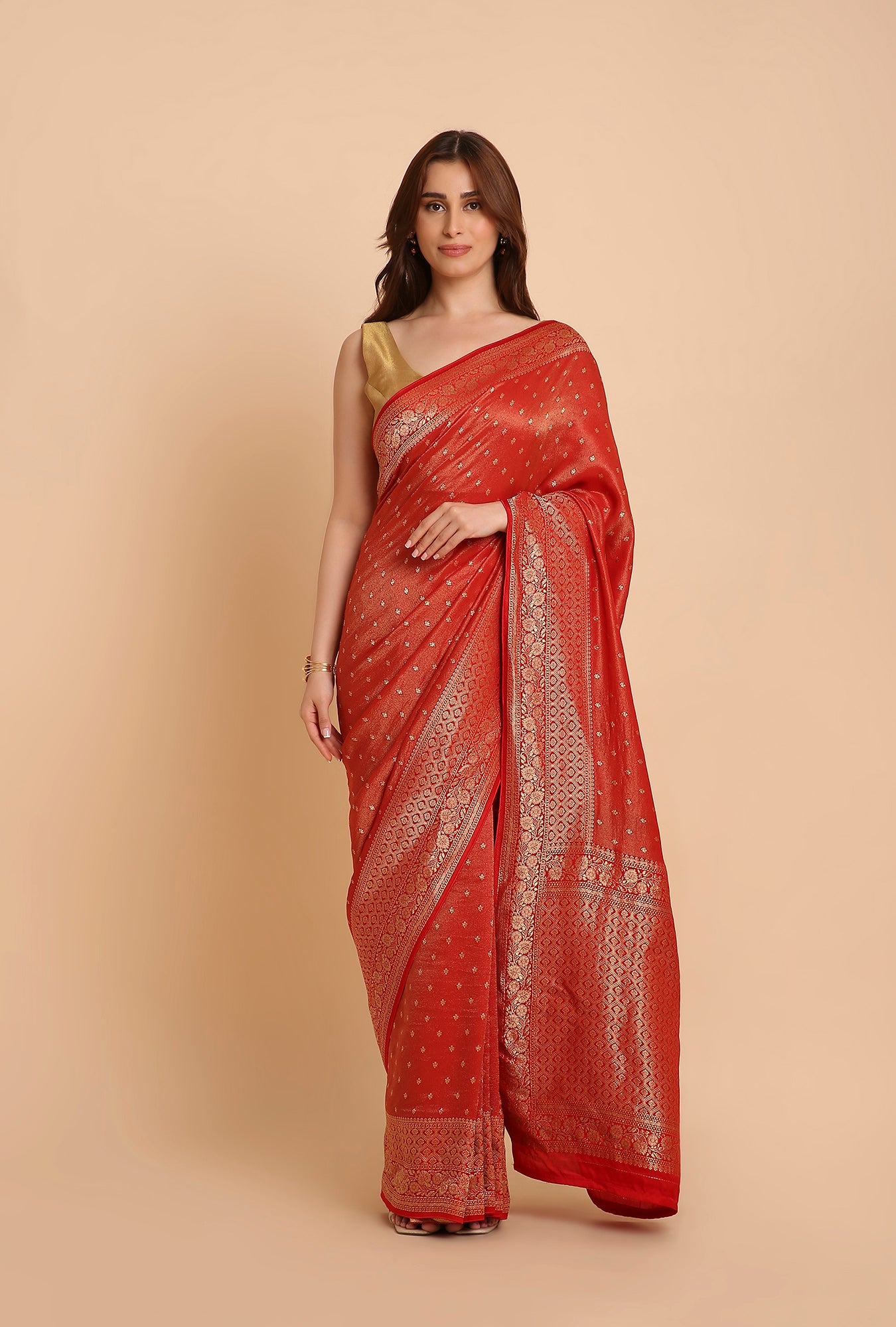 RUSTY RED FANCY TISSU SAREE