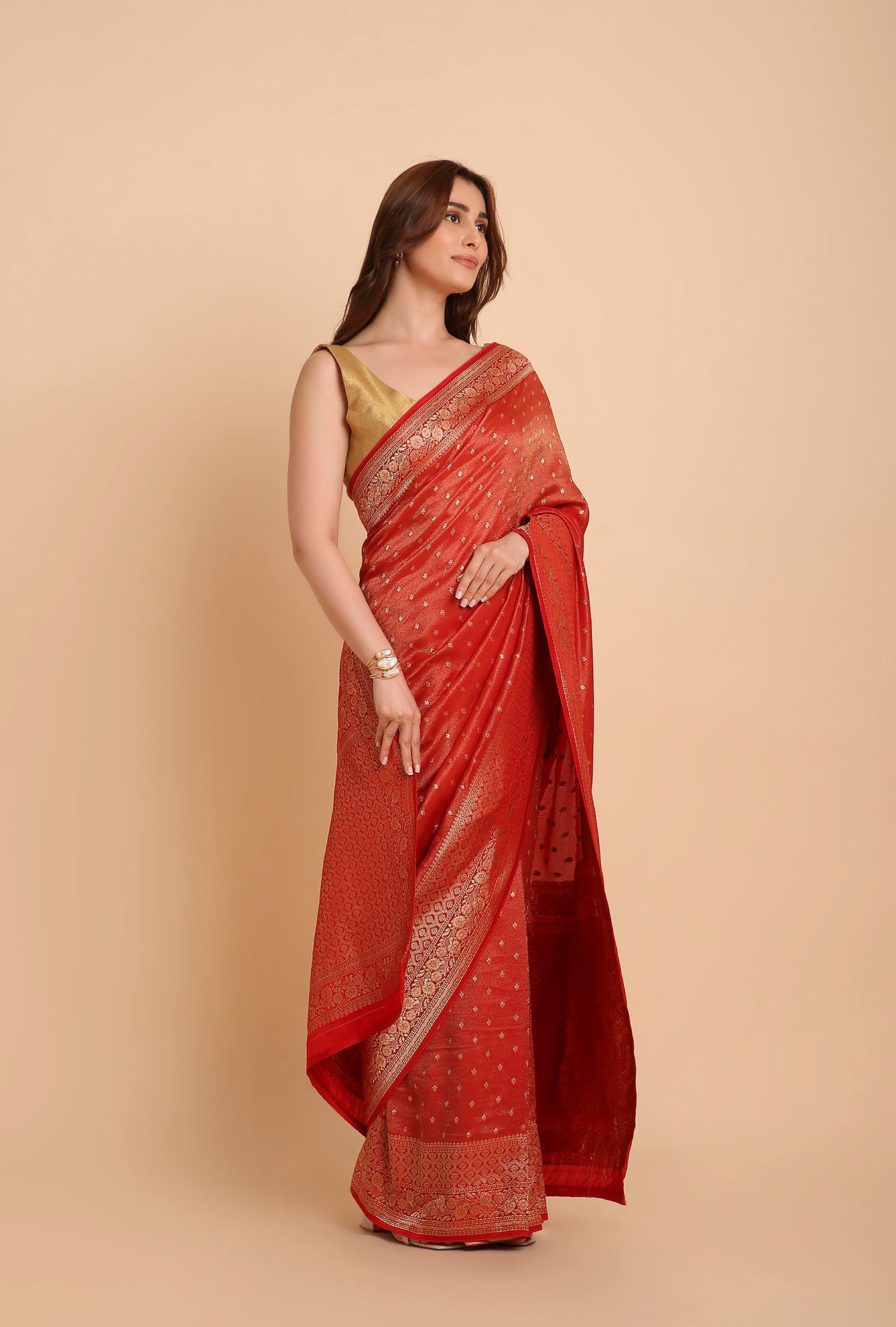 RUSTY RED FANCY TISSU SAREE