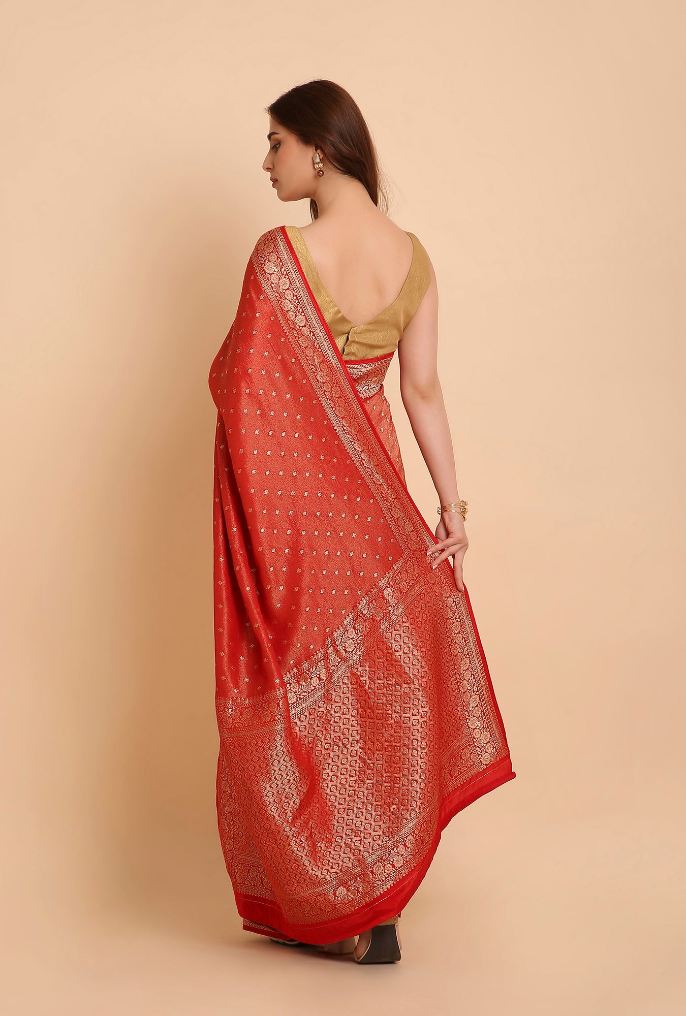 RUSTY RED FANCY TISSU SAREE