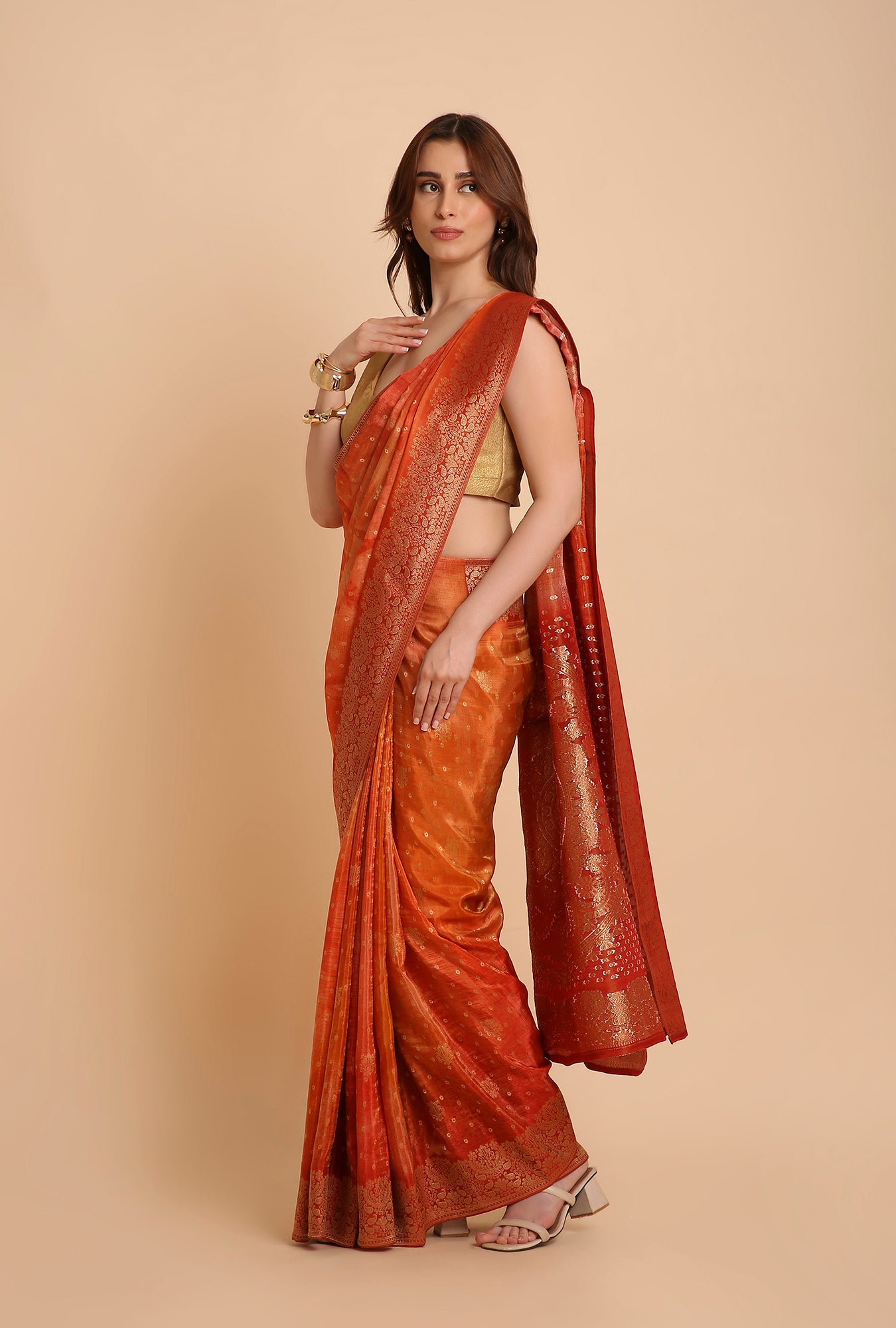 RUSTY ORANGE FANCY TISSU SAREE