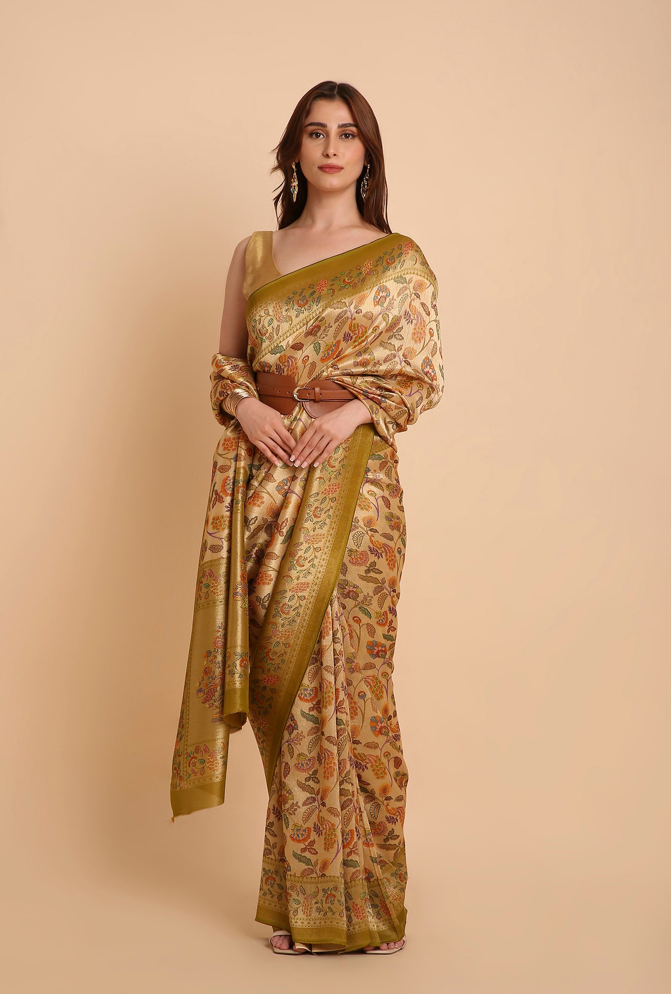 GOLDEN WITH MEHNDI BORDER FANCY RANKAT CRAPE SAREE