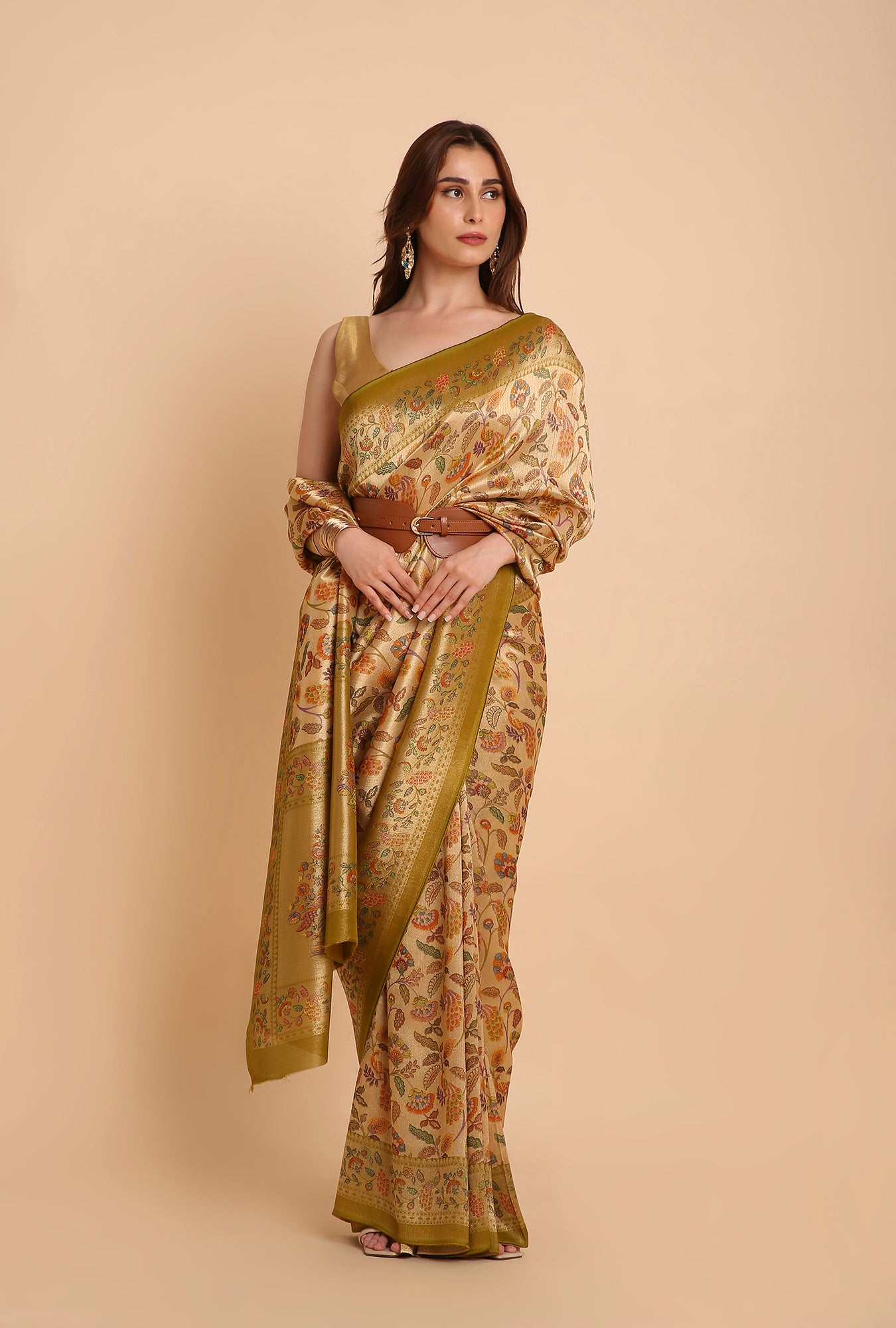 GOLDEN WITH MEHNDI BORDER FANCY RANKAT CRAPE SAREE