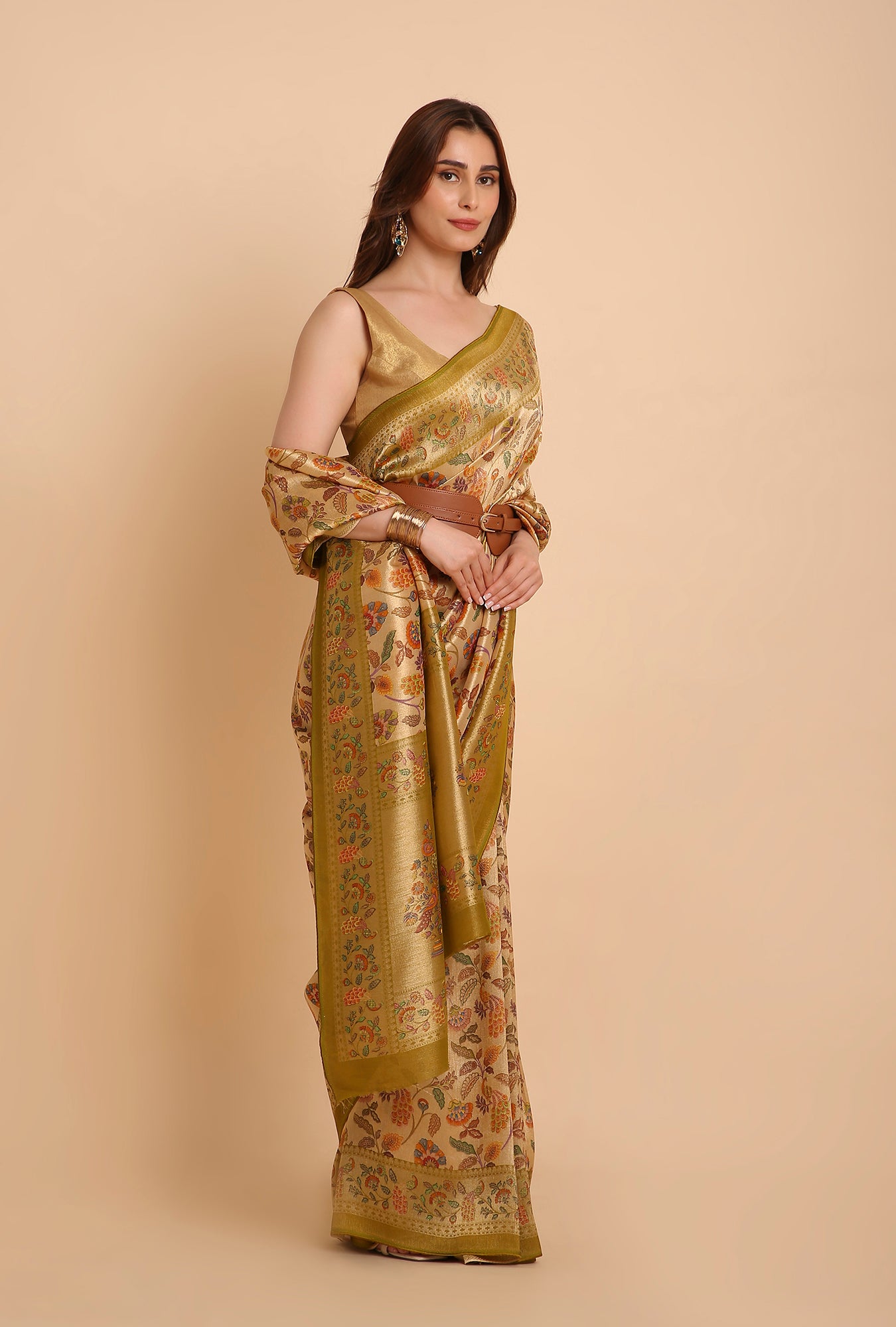 GOLDEN WITH MEHNDI BORDER FANCY RANKAT CRAPE SAREE