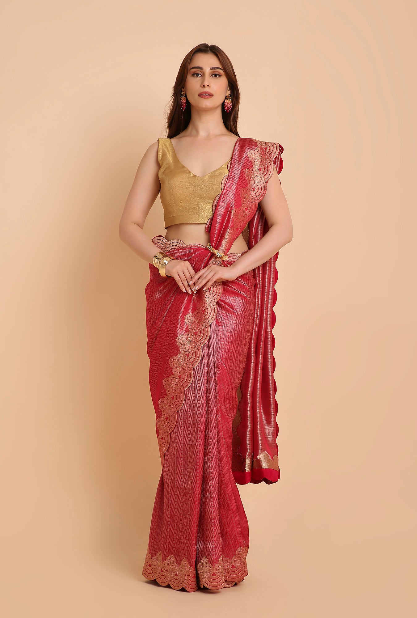 DEEP PINK FANCY TISSU SAREE