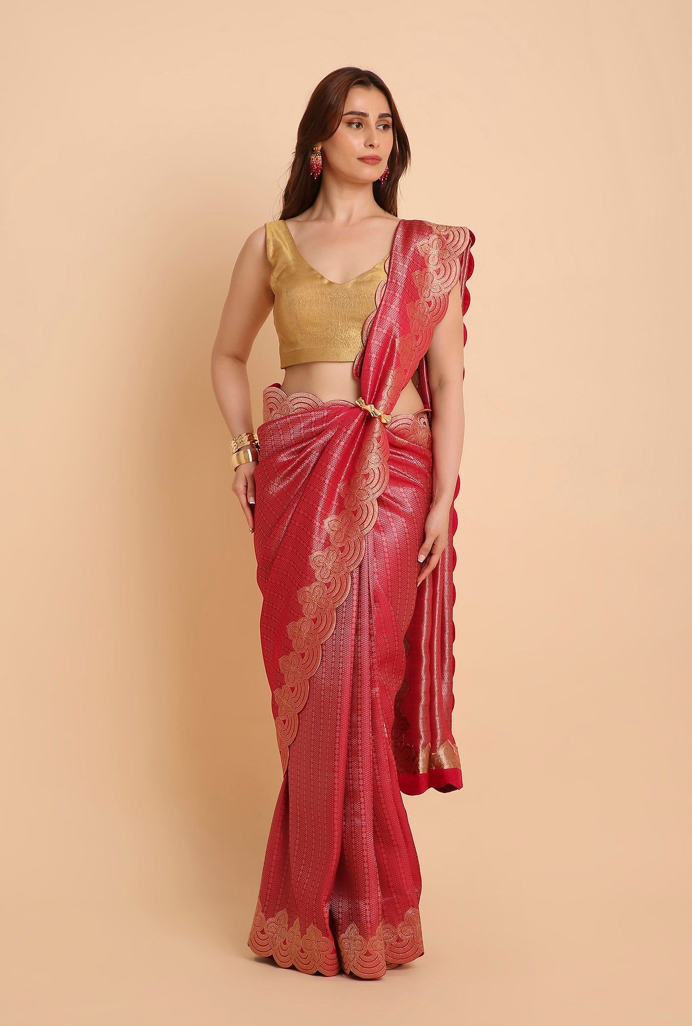 DEEP PINK FANCY TISSU SAREE