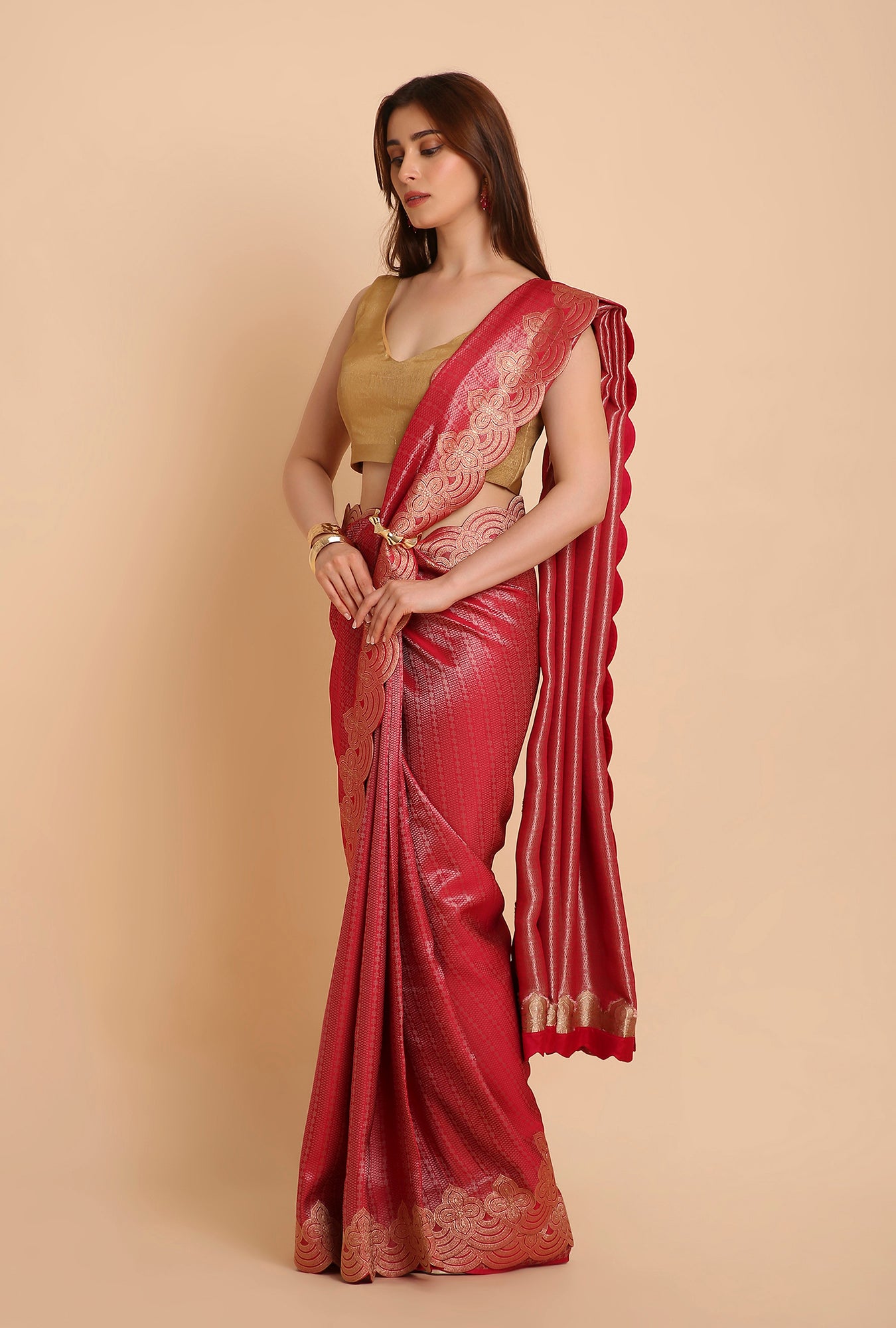 DEEP PINK FANCY TISSU SAREE