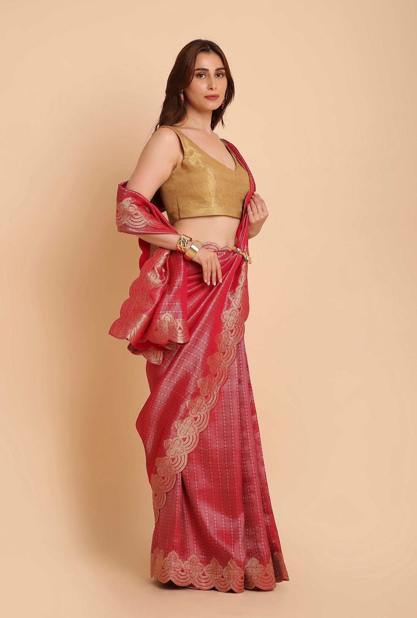DEEP PINK FANCY TISSU SAREE