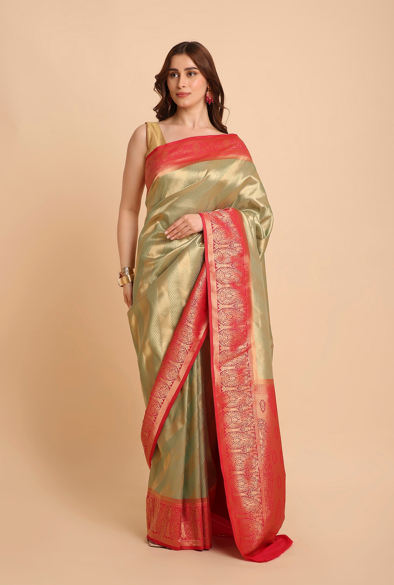 PISTA GREEN BANARASI BROCADE SAREE