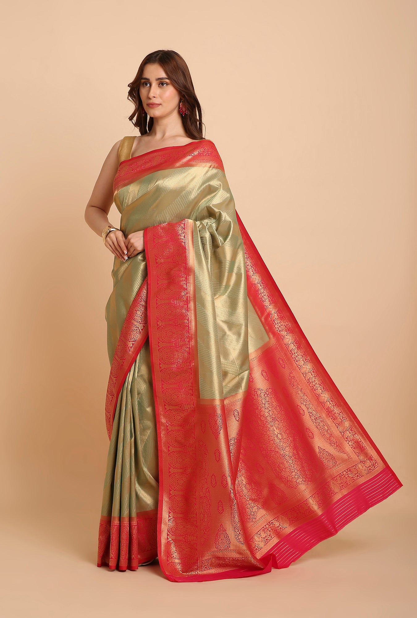 PISTA GREEN BANARASI BROCADE SAREE