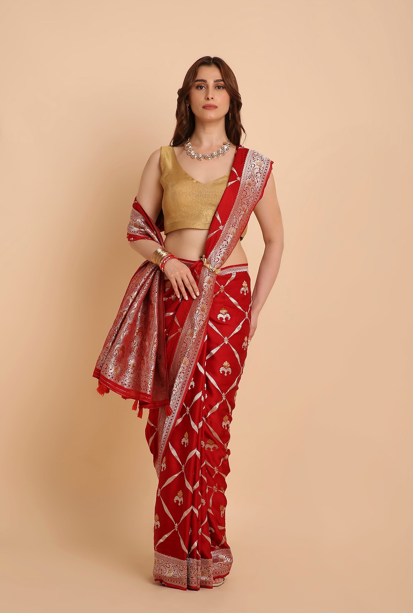 HOT RED MASHRU SILK  SAREE