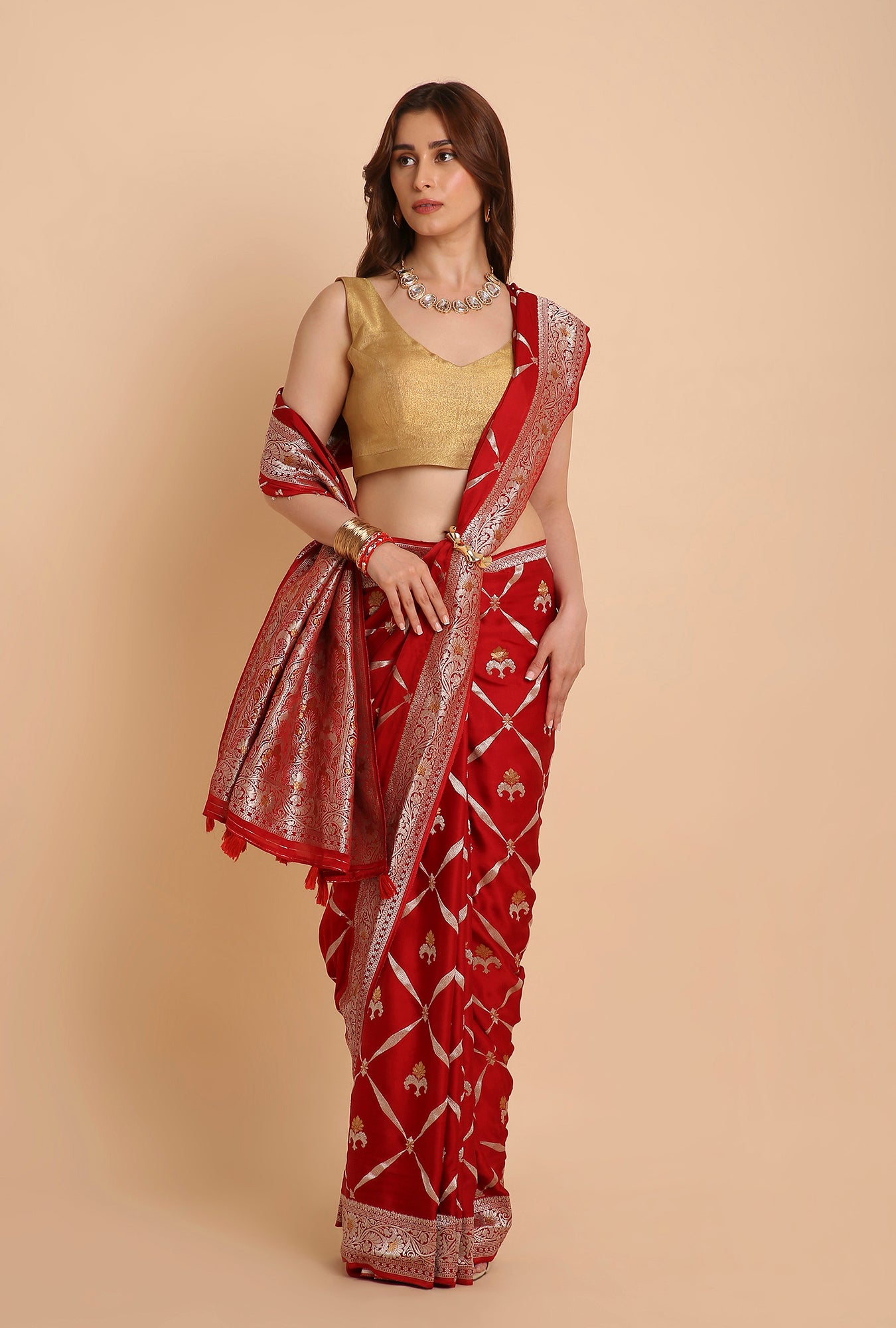 HOT RED MASHRU SILK  SAREE