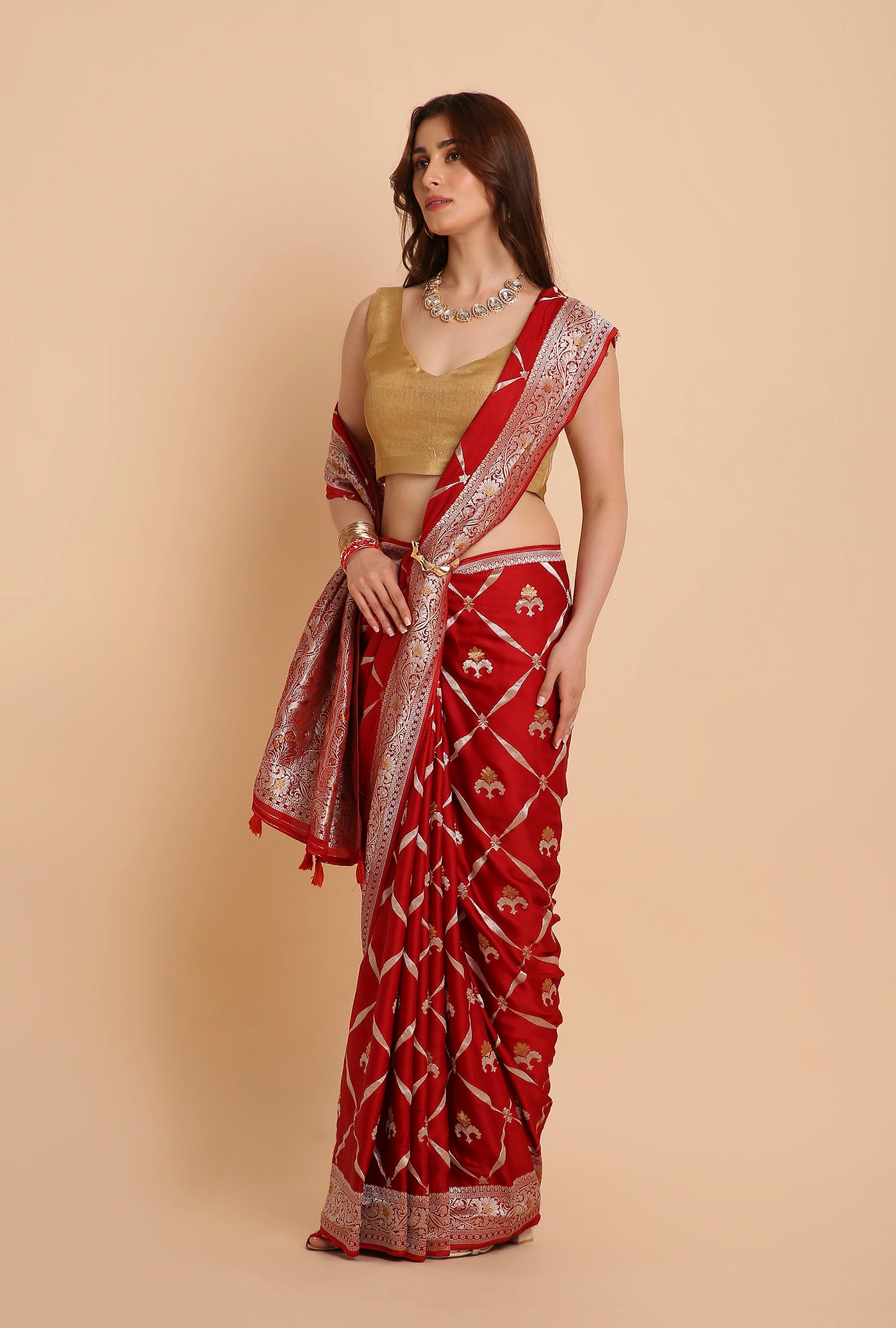 HOT RED MASHRU SILK  SAREE