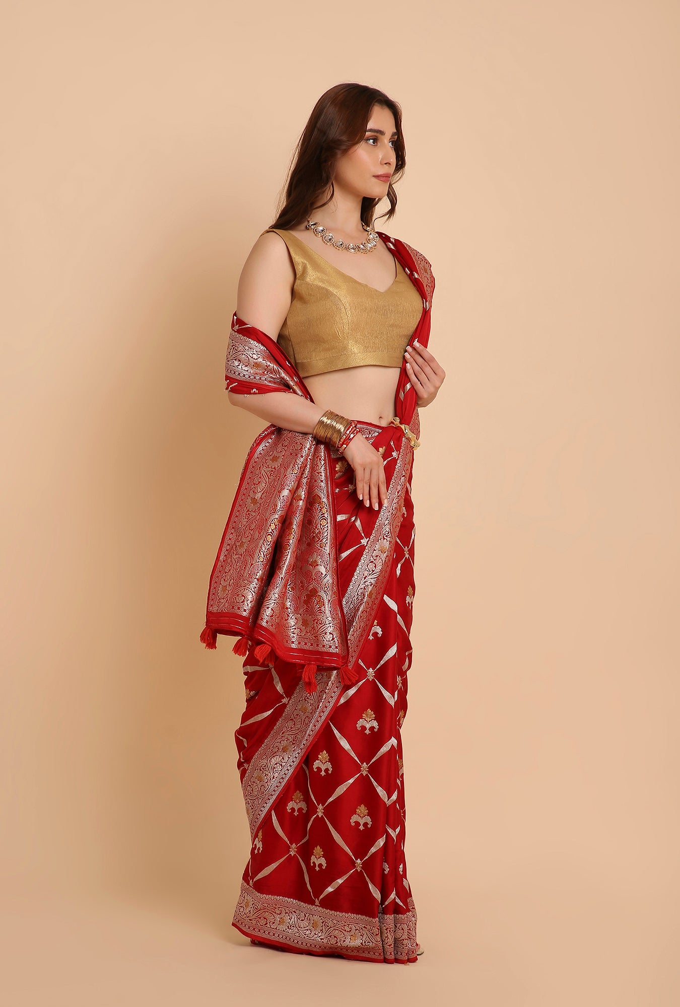 HOT RED MASHRU SILK  SAREE