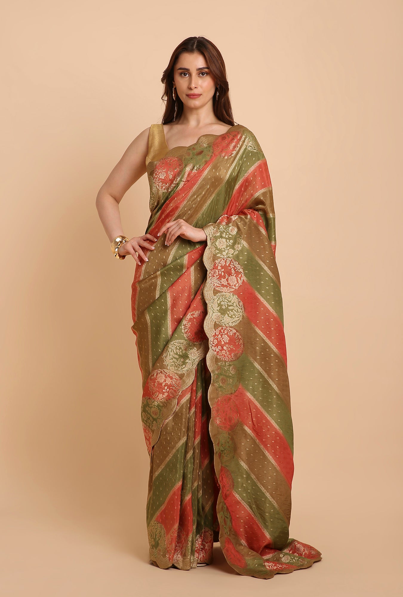 MULTI COLOUR SCALLOPIN BORDER FANCY TISSU SAREE