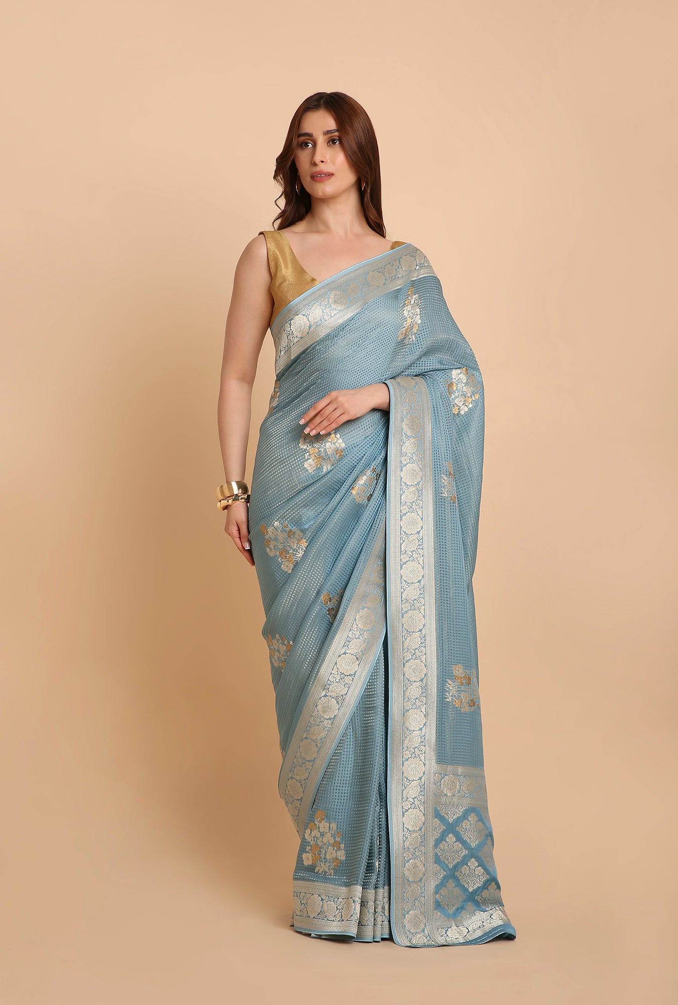 PETROL BLUE FANCY MYSOR CRAPE
