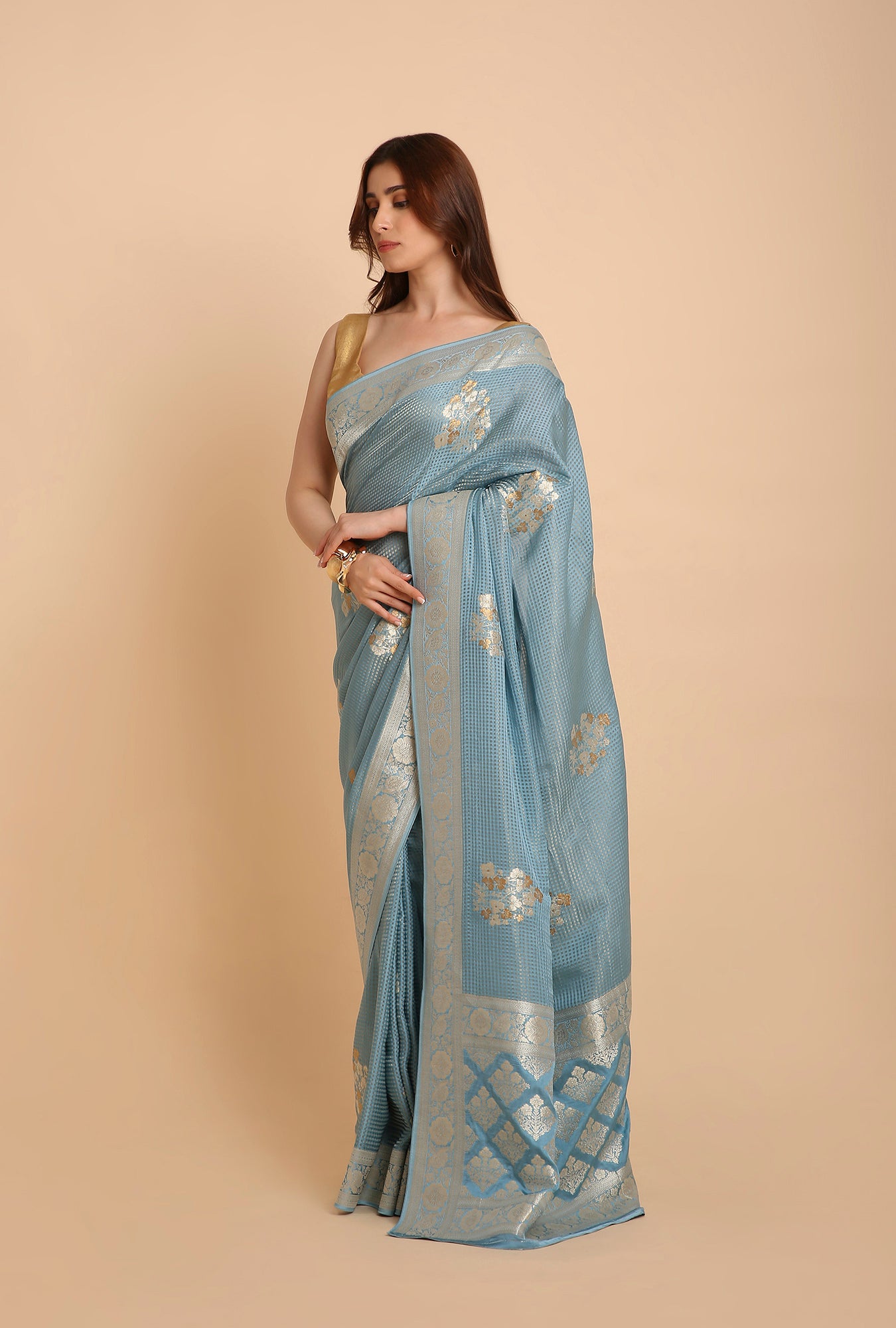PETROL BLUE FANCY MYSOR CRAPE