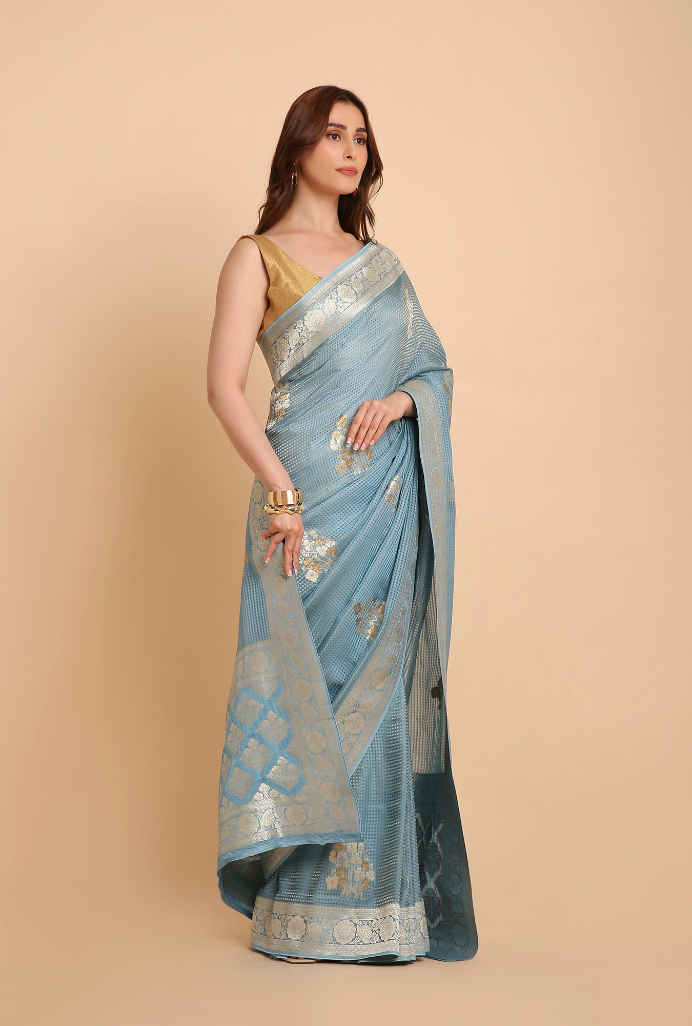PETROL BLUE FANCY MYSOR CRAPE