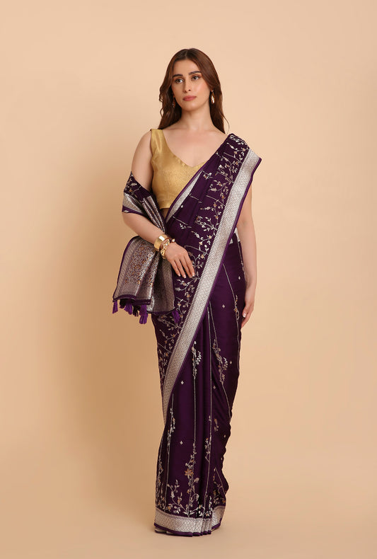 BRINJAL COLOUR MASHRU SILK  SAREE