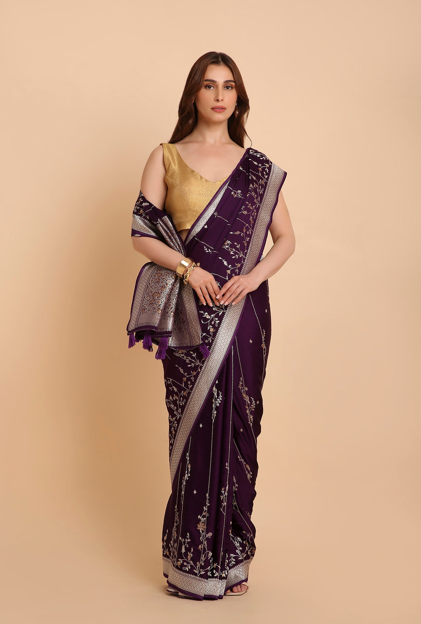 BRINJAL COLOUR MASHRU SILK  SAREE
