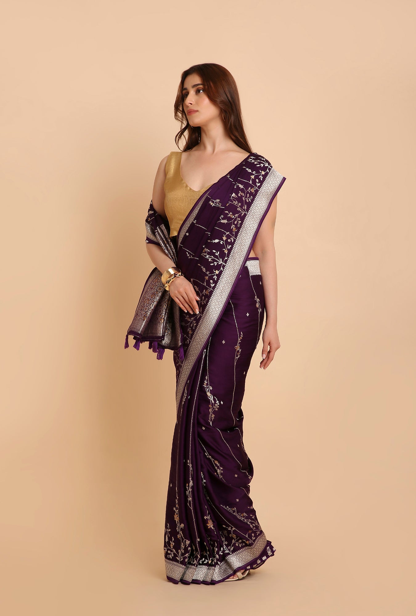 BRINJAL COLOUR MASHRU SILK  SAREE