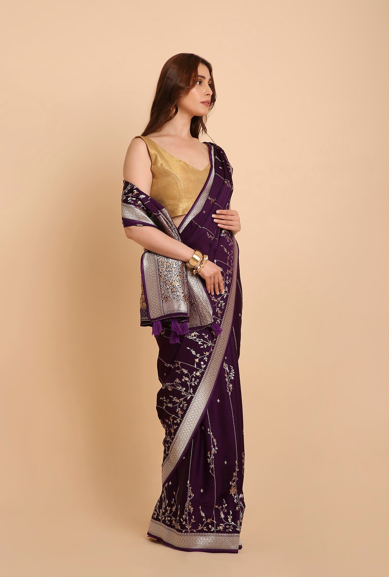 BRINJAL COLOUR MASHRU SILK  SAREE