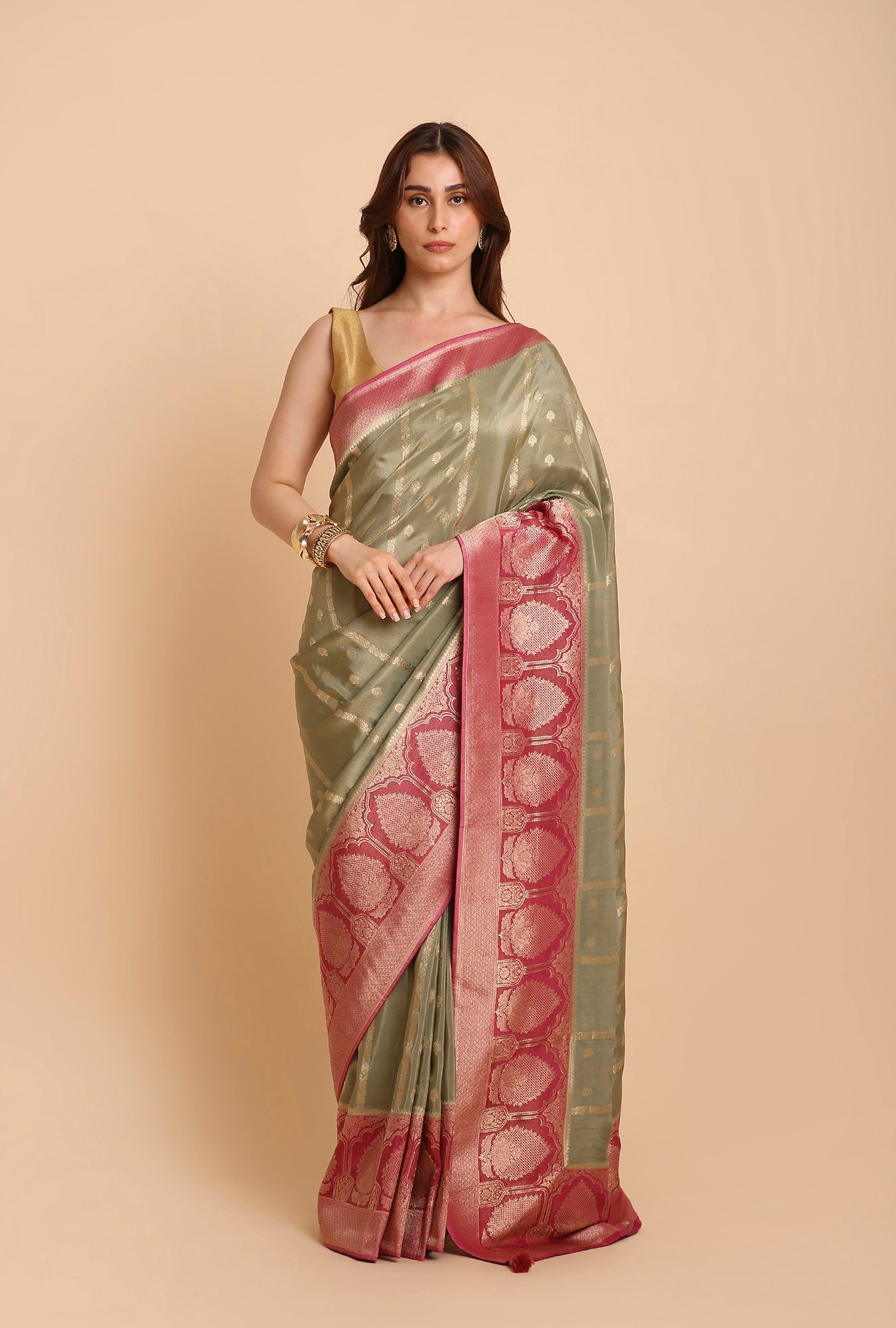 GREENISH GREY FANCY TISSU SAREE