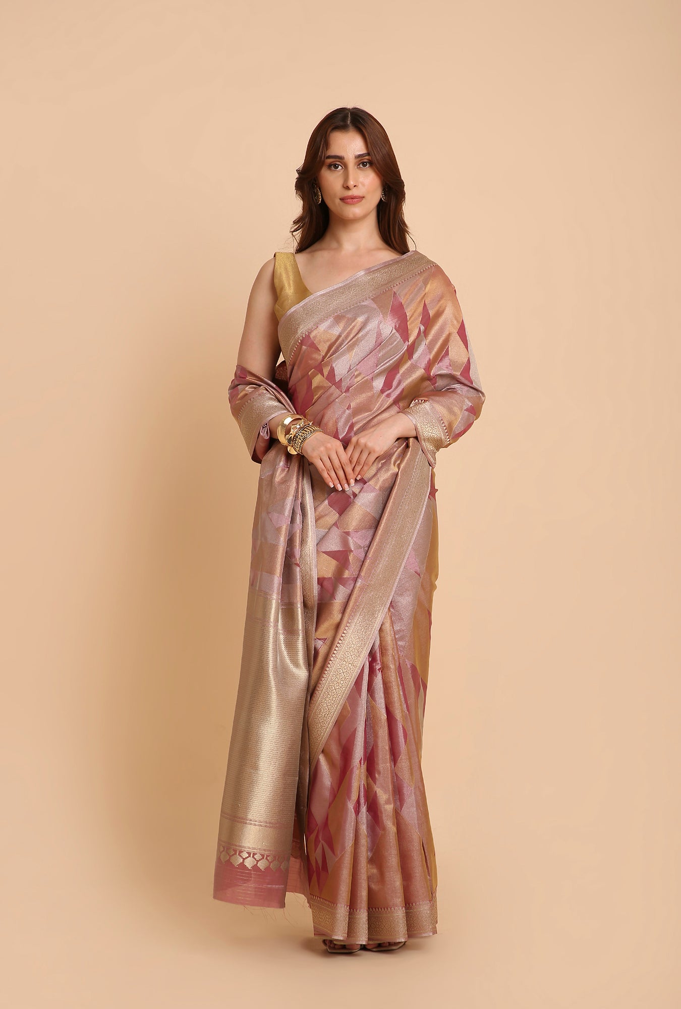 PINKISH GOLDEN KANJIVARAM TISSUE SAREE