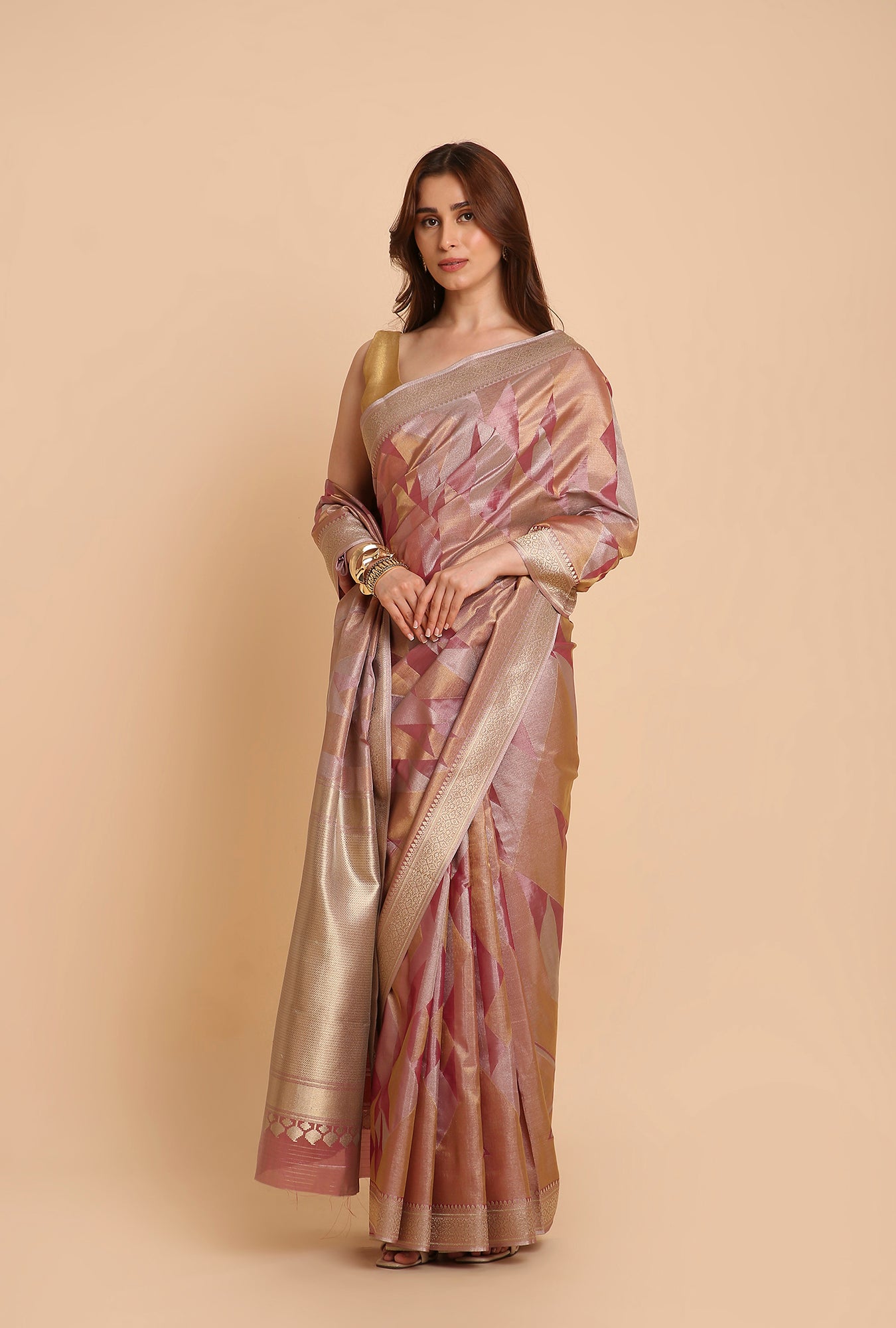 PINKISH GOLDEN KANJIVARAM TISSUE SAREE