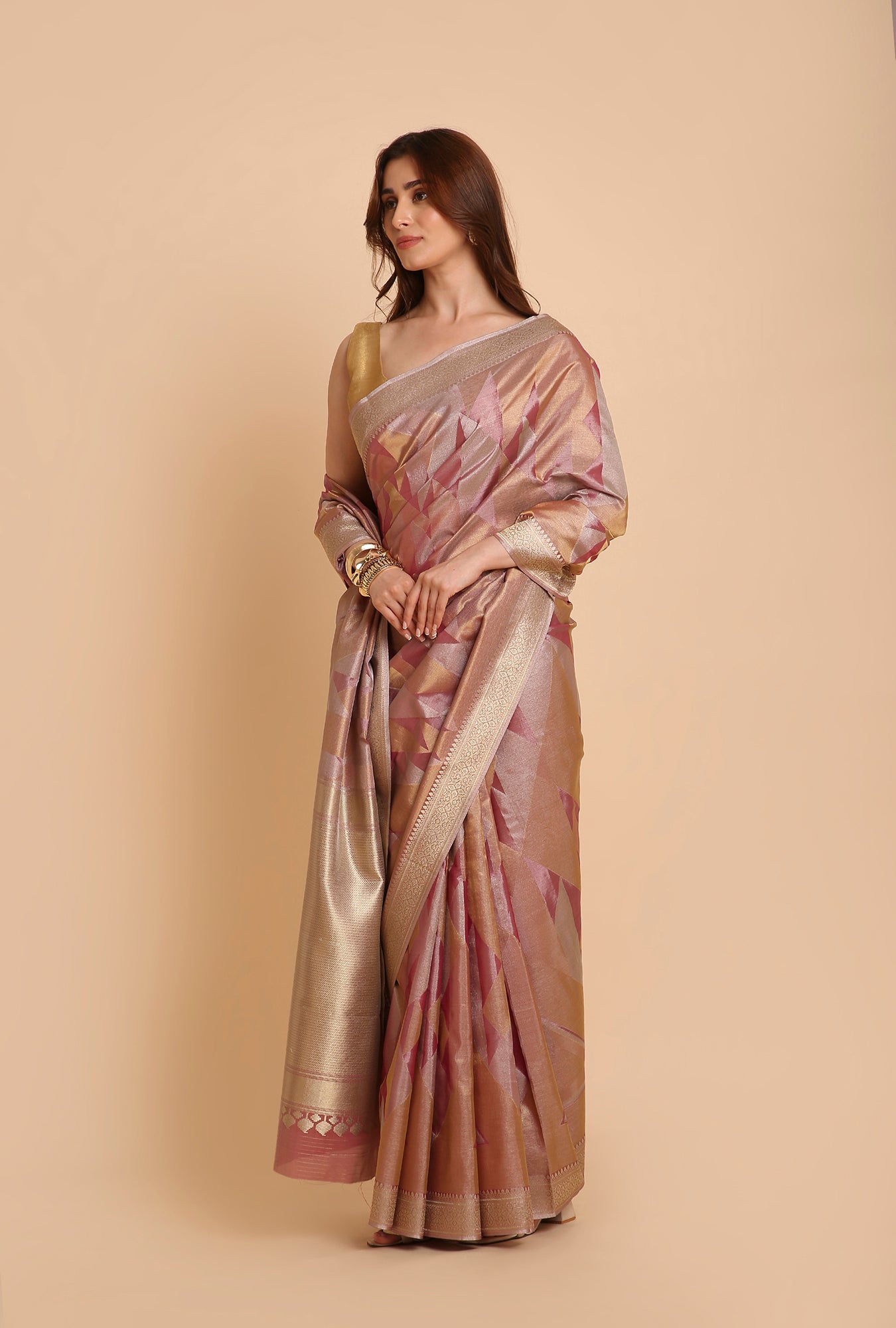 PINKISH GOLDEN KANJIVARAM TISSUE SAREE