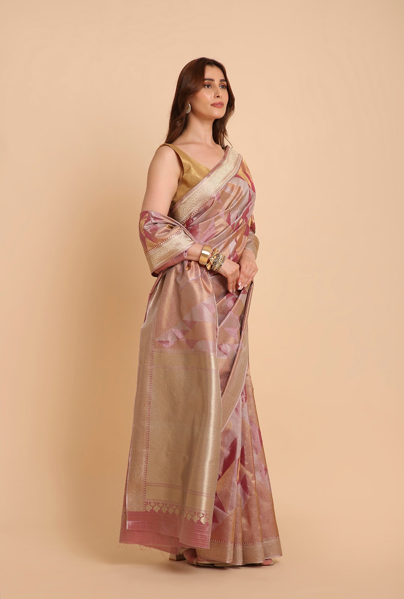 PINKISH GOLDEN KANJIVARAM TISSUE SAREE