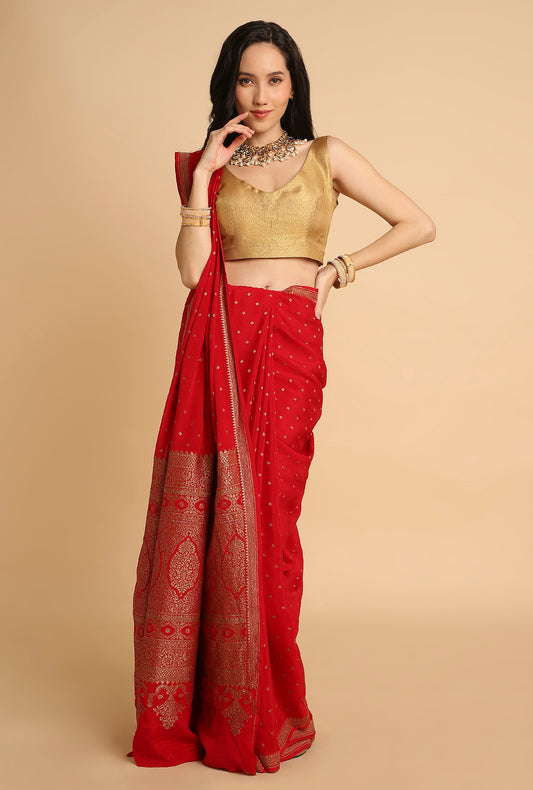 DARK PINK BANARASI GEORGETTE SAREE