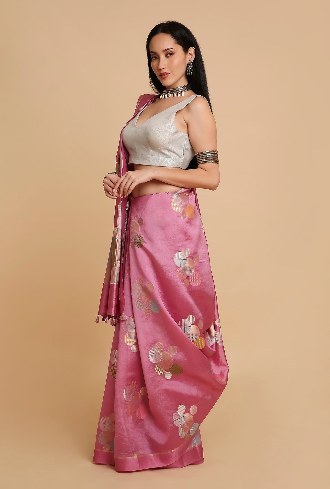 ORCHID PINK CHINIYA SILK SAREE