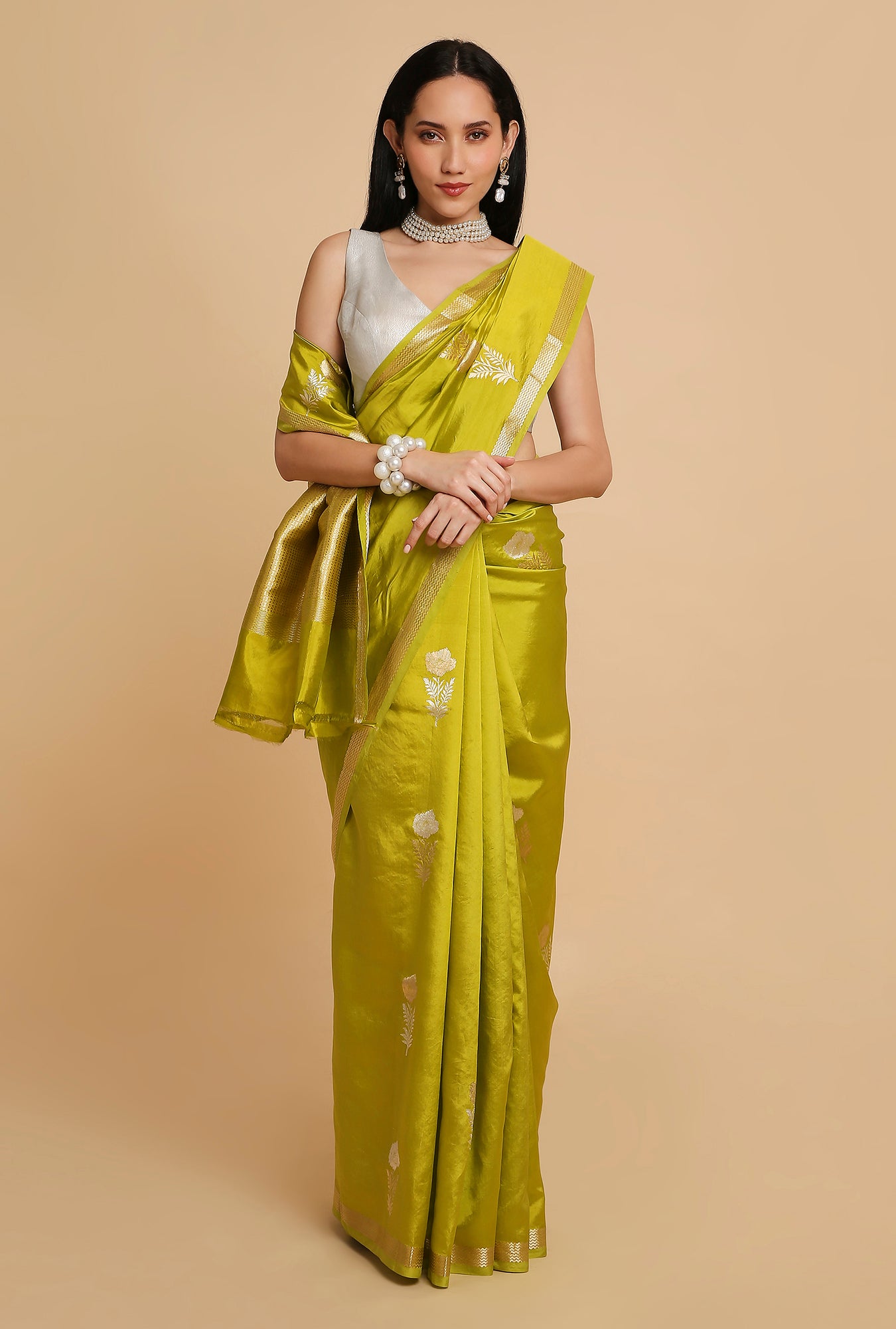 PARROT GREEN PUNA SILK SAREE