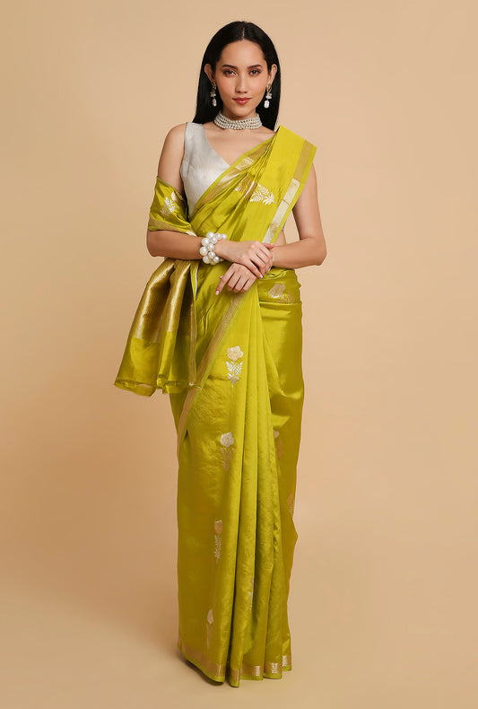 PARROT GREEN PUNA SILK SAREE