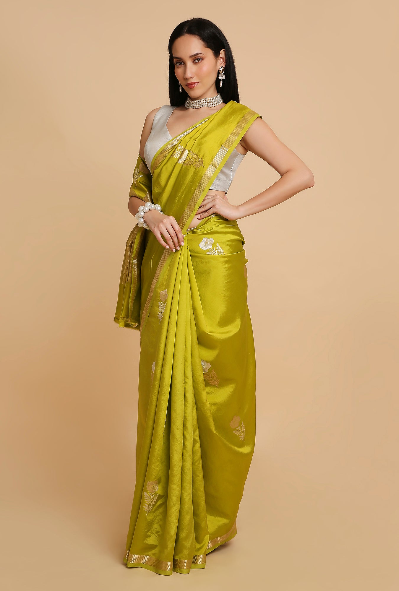 PARROT GREEN PUNA SILK SAREE