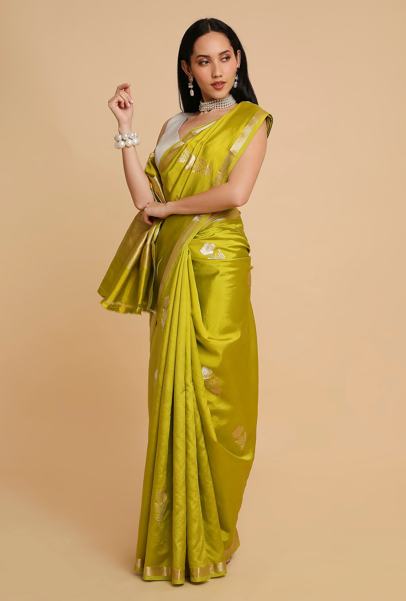 PARROT GREEN PUNA SILK SAREE