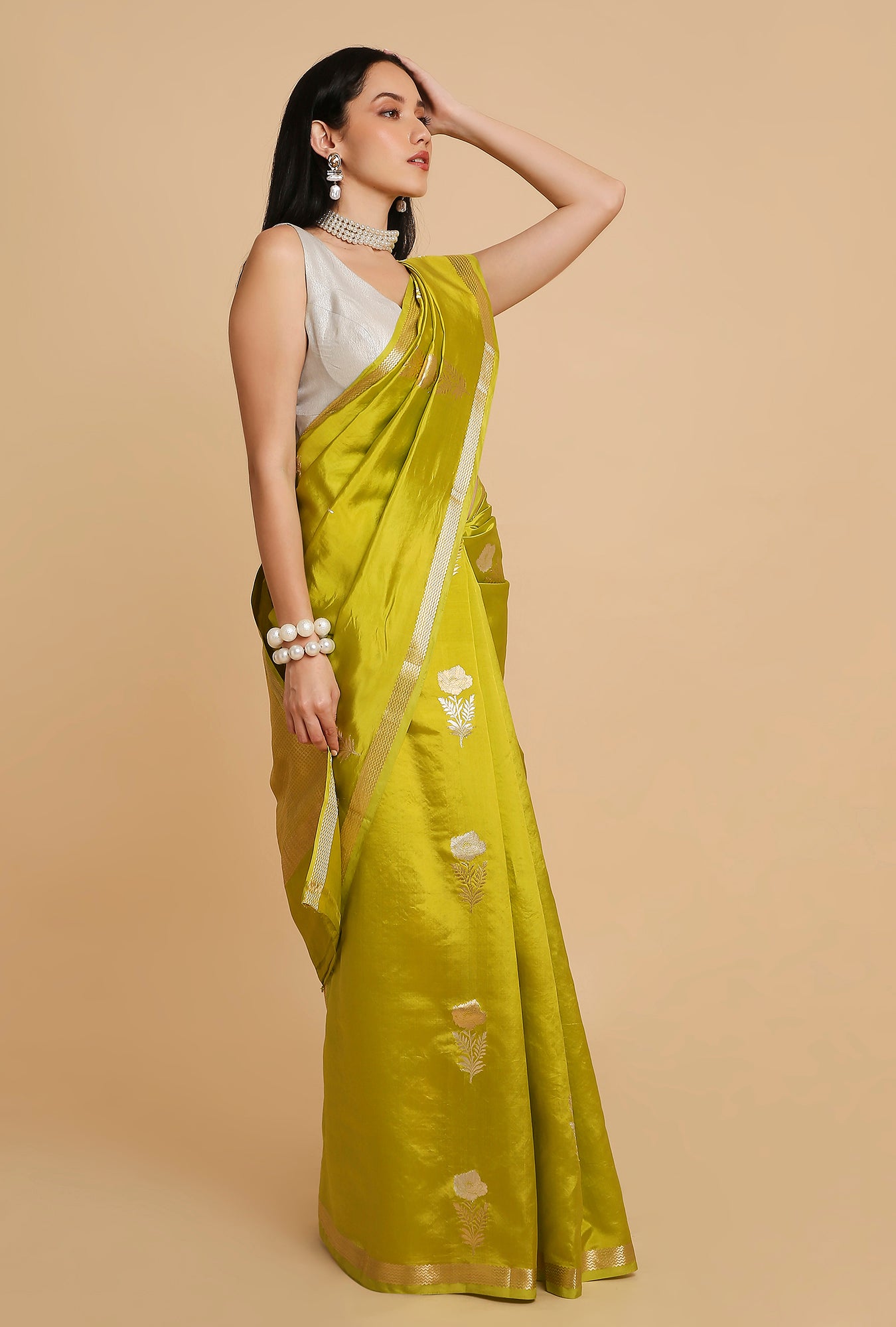 PARROT GREEN PUNA SILK SAREE